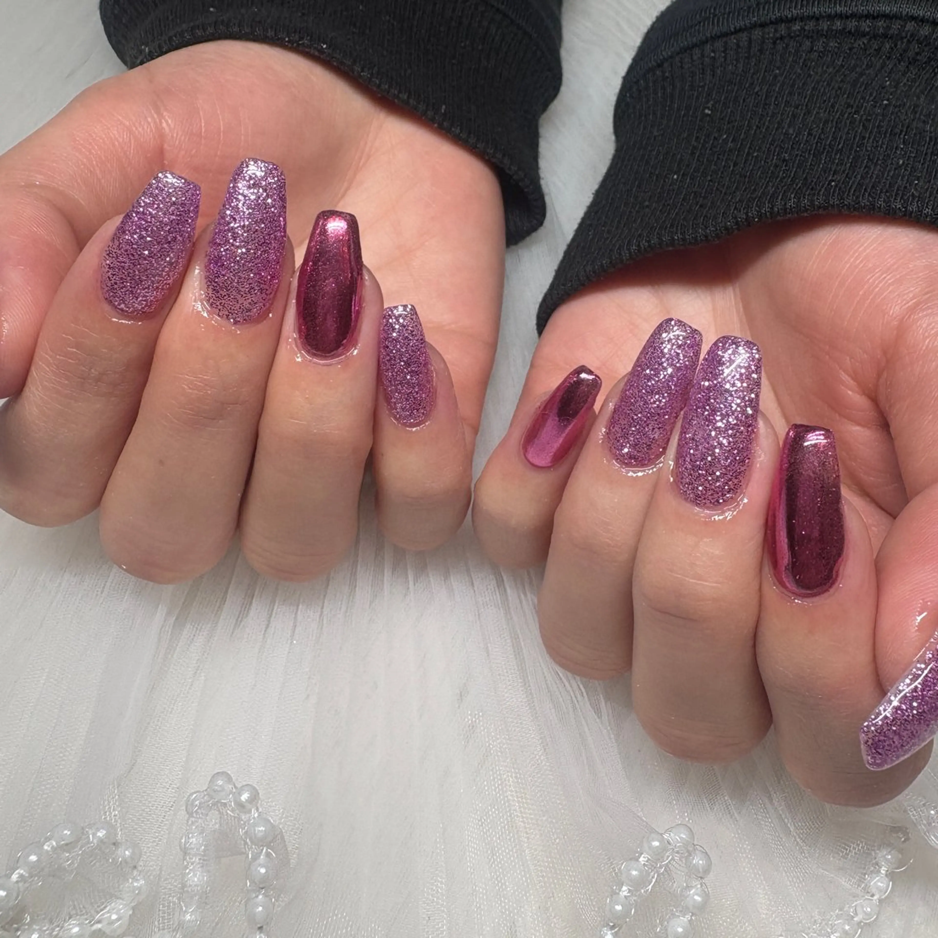 ネイル ラメ(グリッター) ミラーネイル ピンク シンプルネイル ハンドネイル Nail &Beauty Salon ☆Kirari☆所属・ビューティサロン ☆Kirari☆のネイルデザイン