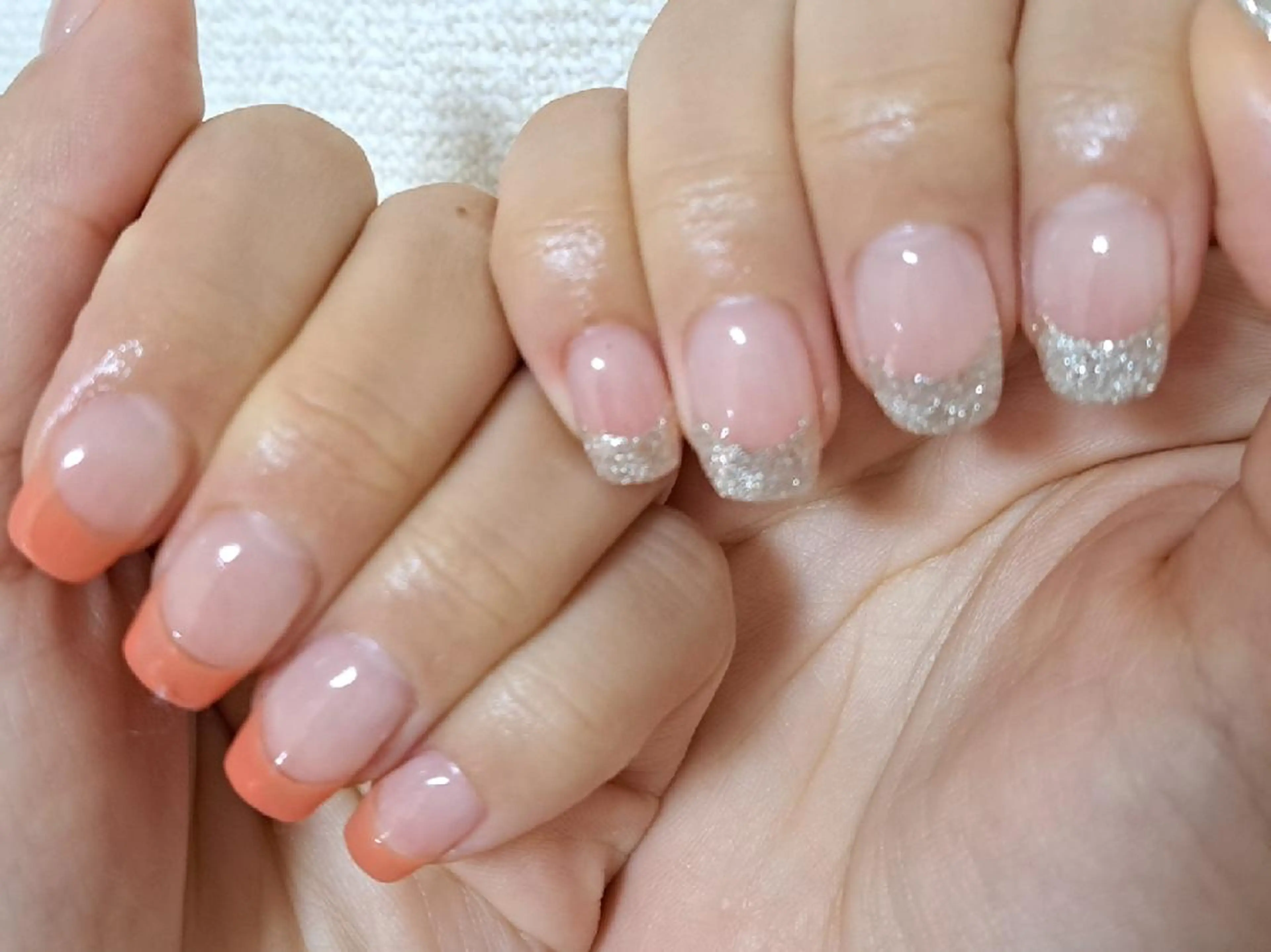 ネイル フレンチネイル オレンジ シルバー Lupinus所属・Lupinus ルピナスのネイルデザイン