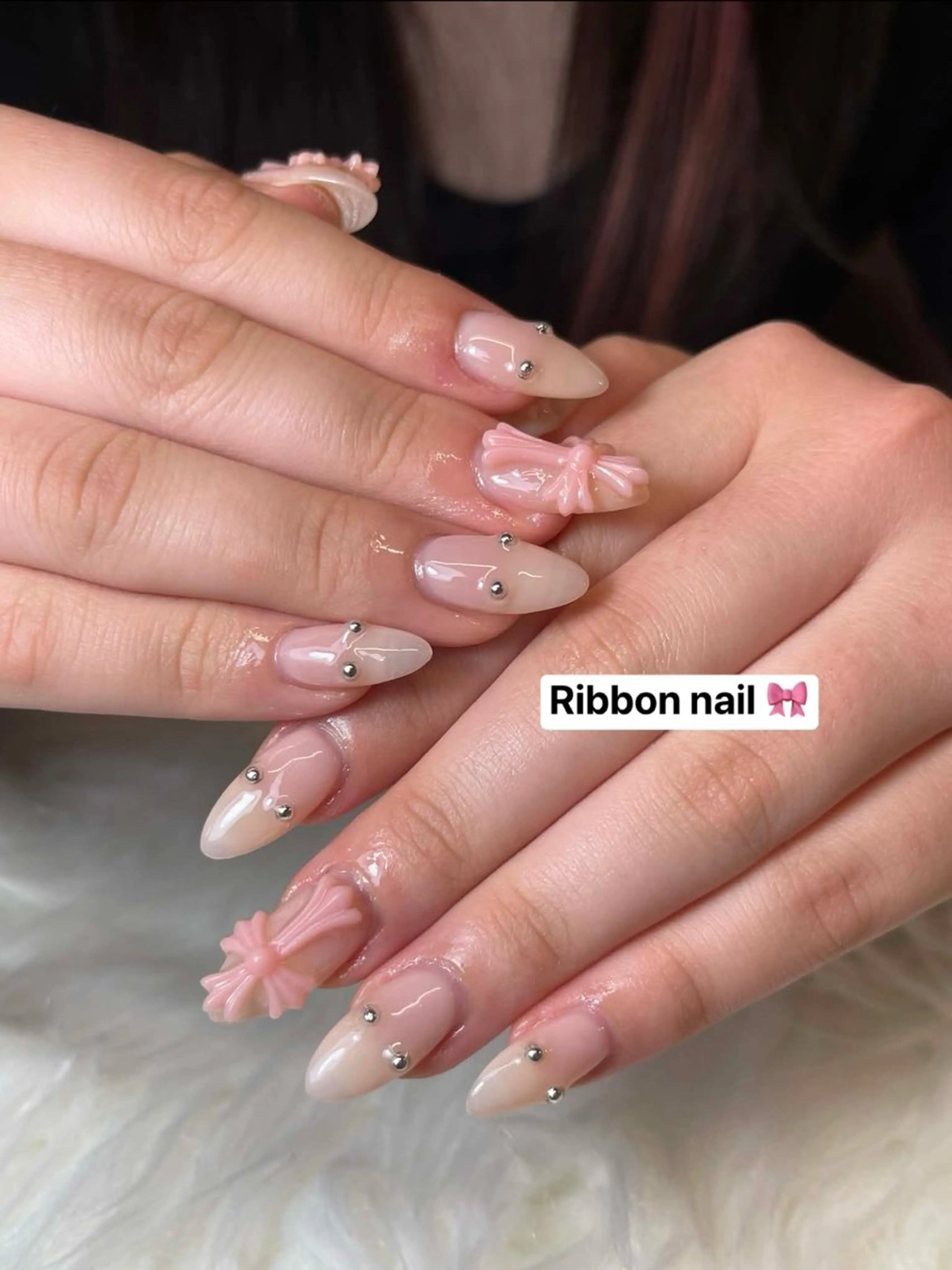 ネイル 持ち込み リボン ハンドネイル Suka Nailのネイルデザイン