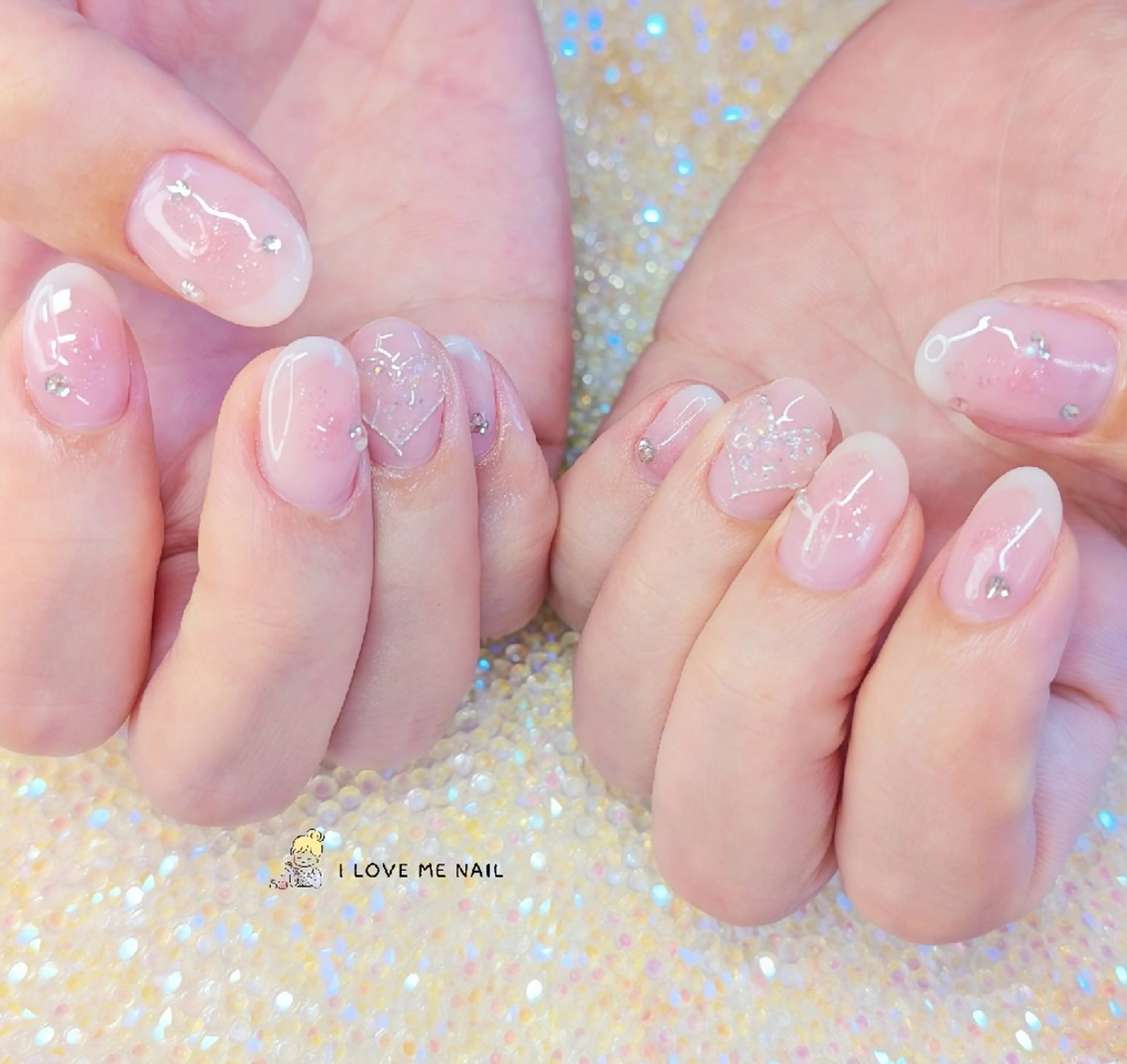 ネイル 長さ出し ハート 韓国ネイル マグネットネイル ニュアンスネイル I LOVE ME  NAIL.｡.:*♡のネイルデザイン