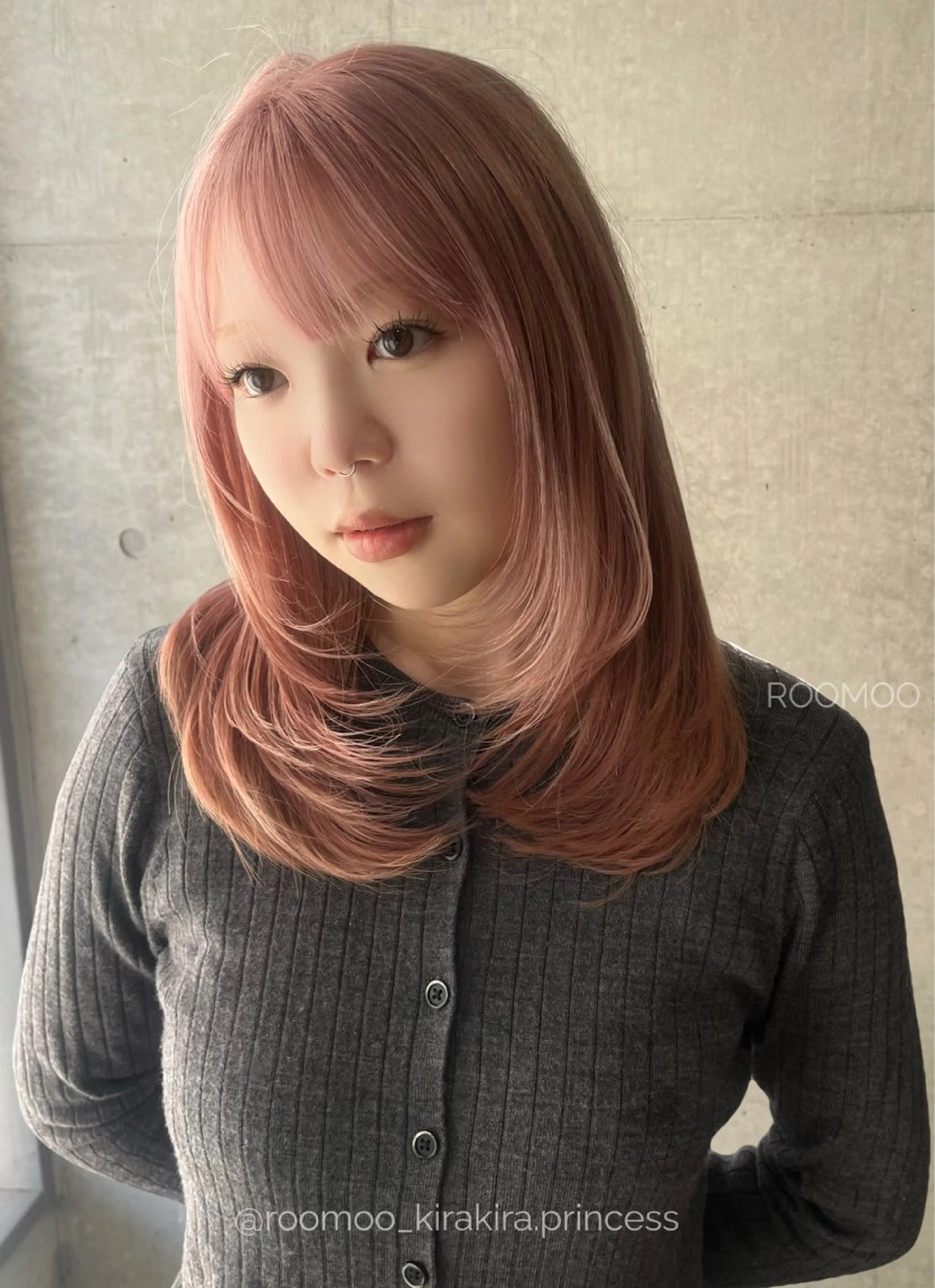 ミディアム カラー ブリーチ ブロンド ハイトーンカラー ピンクカラー ヘアカラー 韓国ヘア/ハイ トーンカラー/きらのヘアスタイル