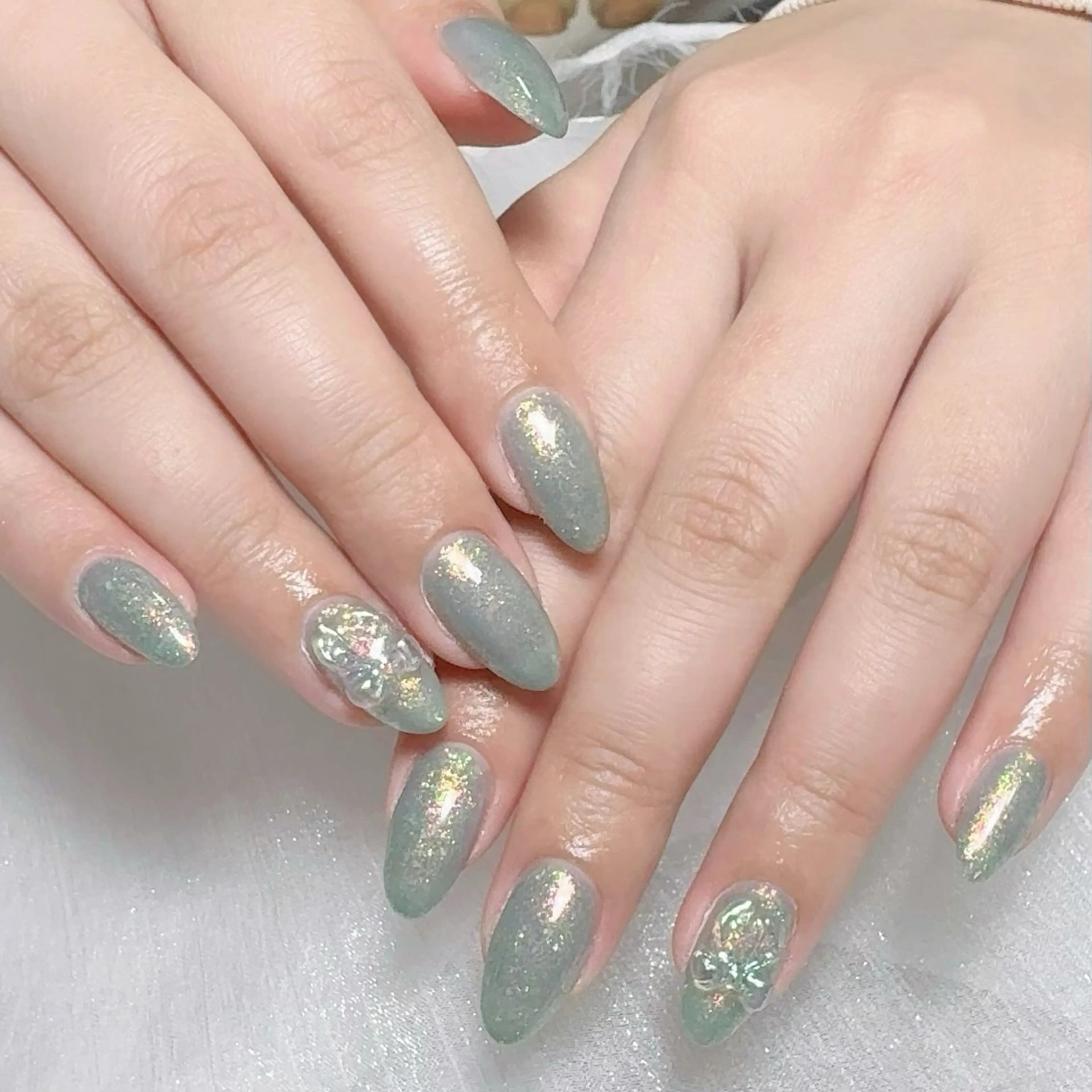 メンズ ネイル メンズ韓国風 アートネイル オーロラネイル ガーリー キラキラネイル Nail salon 木にいるのネイルデザイン