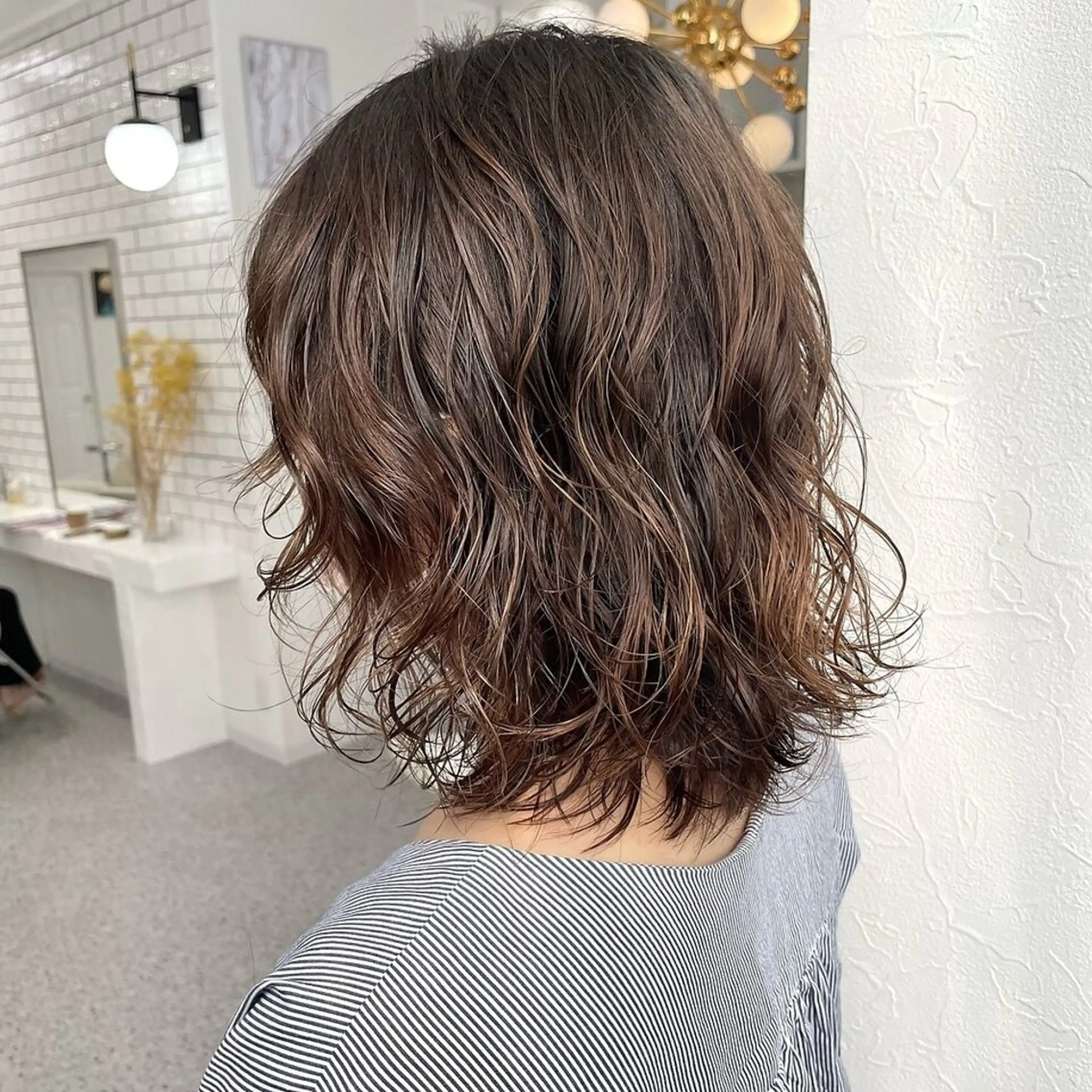 ミディアム カラー パーマ ミディアムパーマ カット ヘアカラー パーマ トリートメント YUKO/ 似合わせ韓国風パーマのヘアスタイル