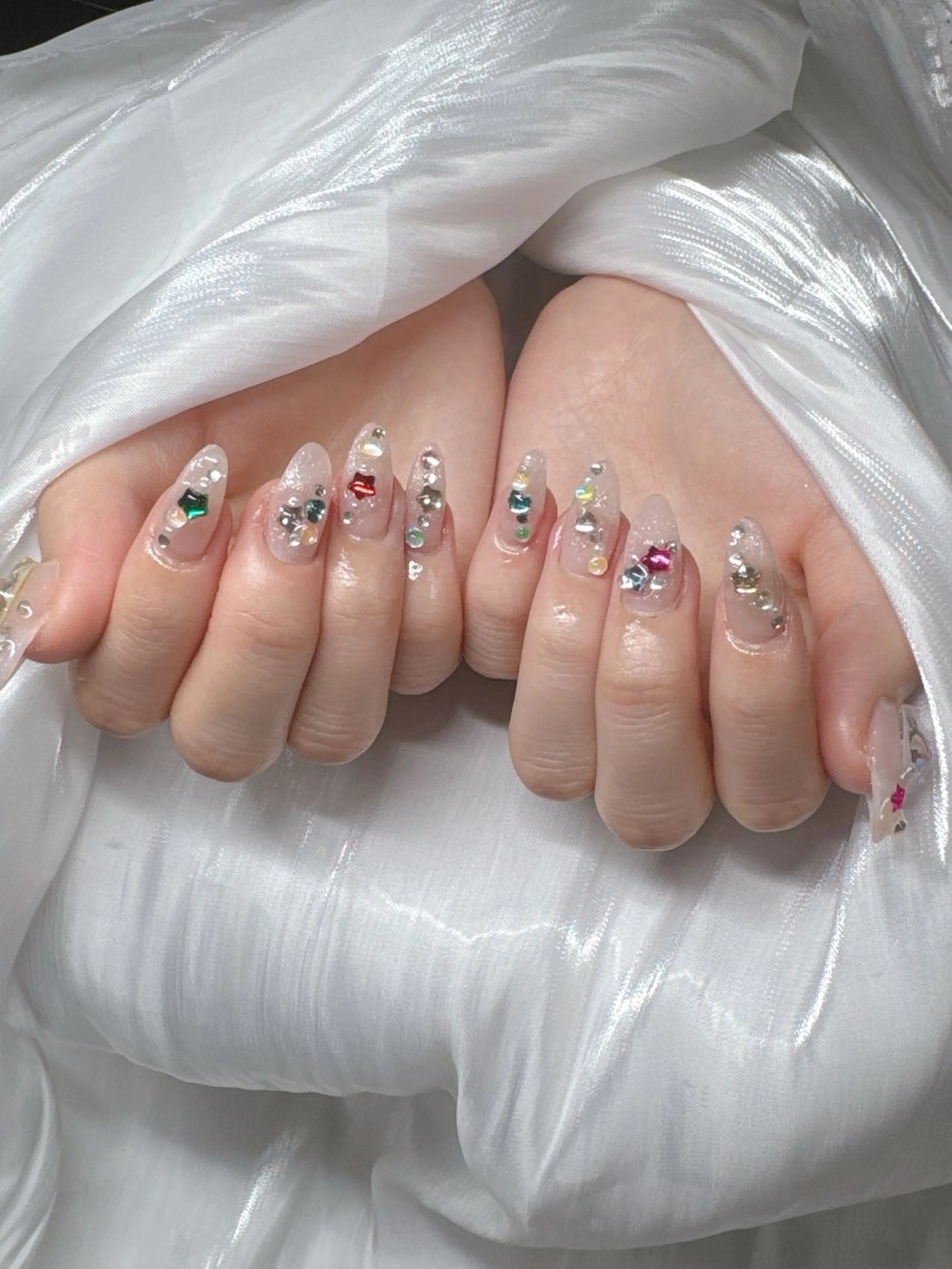 ネイル オーロラネイル チークネイル 長さ出し フットネイル フレンチネイル ハンドネイル Lee Ainのネイルデザイン