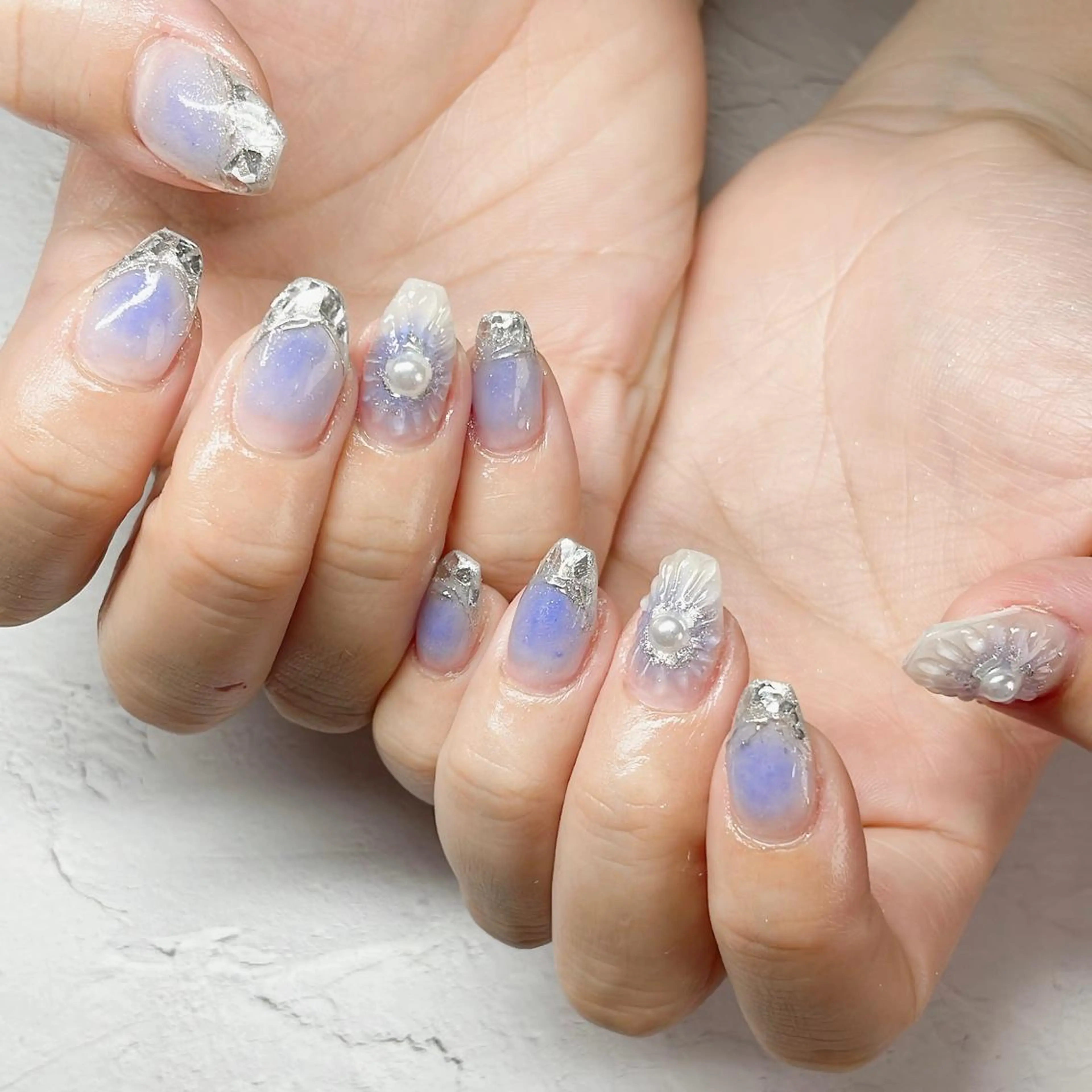 ネイル アートネイル チークネイル フレンチネイル ジェルネイル ガラスフレンチ ハンドネイル LaLa Peach 福岡のマツエク・マツパデザイン