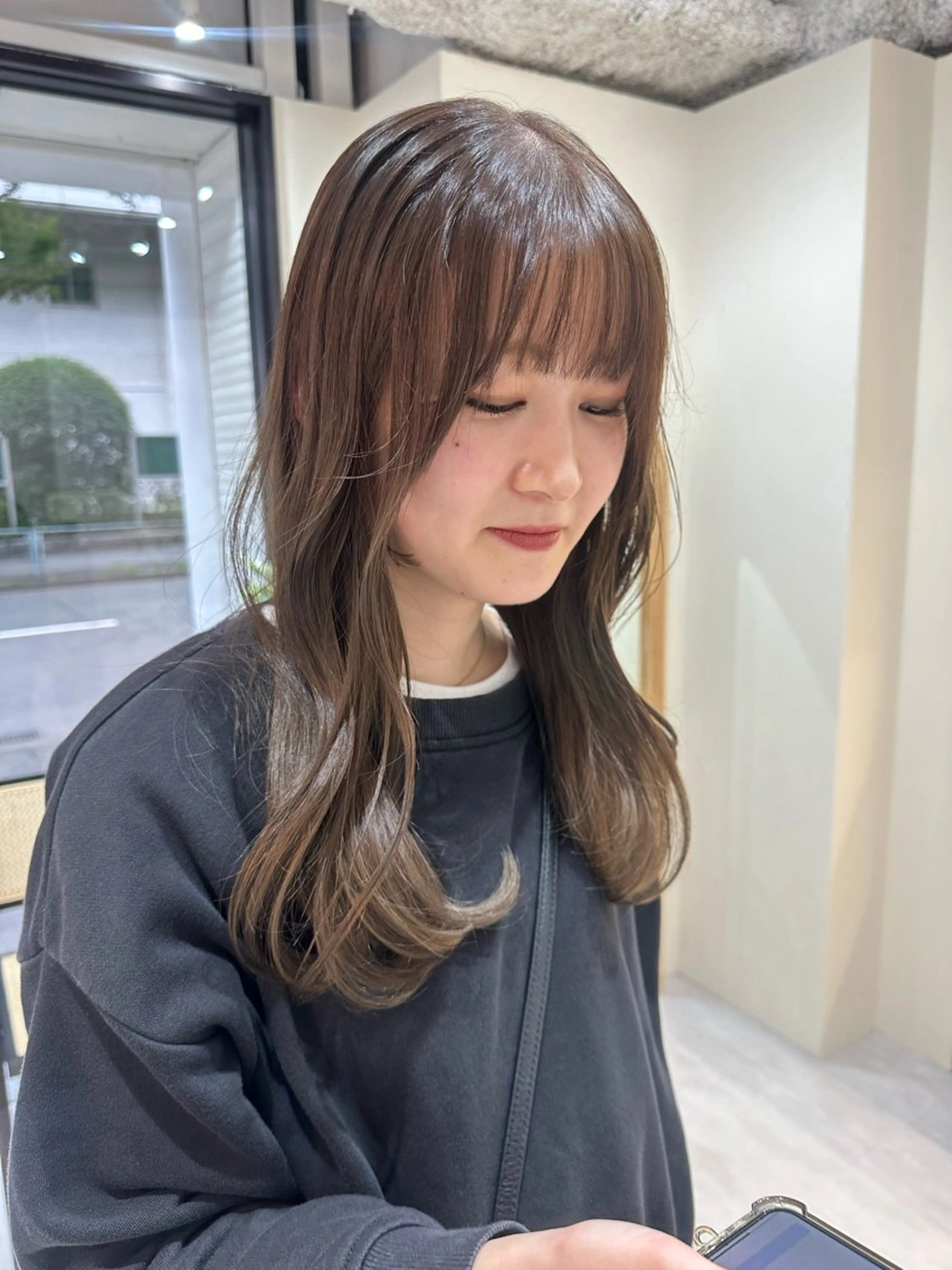 セミロング カラー カット ヘアカラー トリートメント 韓国ヘア顔周りカット 艶髪ベージュtamaのヘアスタイル