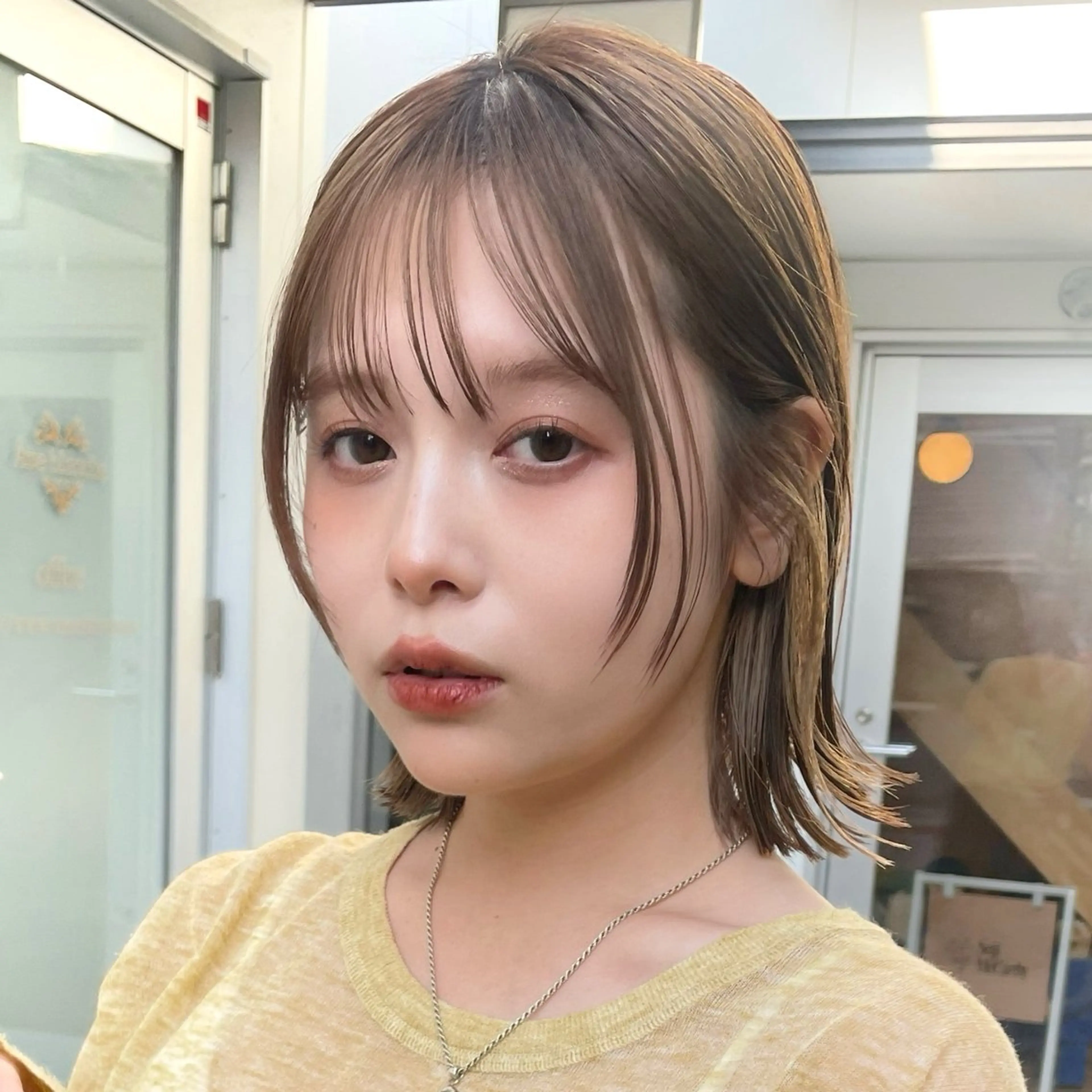 ショート ボブレイヤー ボブ くびれヘア 顔周りカット 韓国風ヘア カット ヘアカラー 結べるレイヤーボブ くびれLady表参道のヘアスタイル