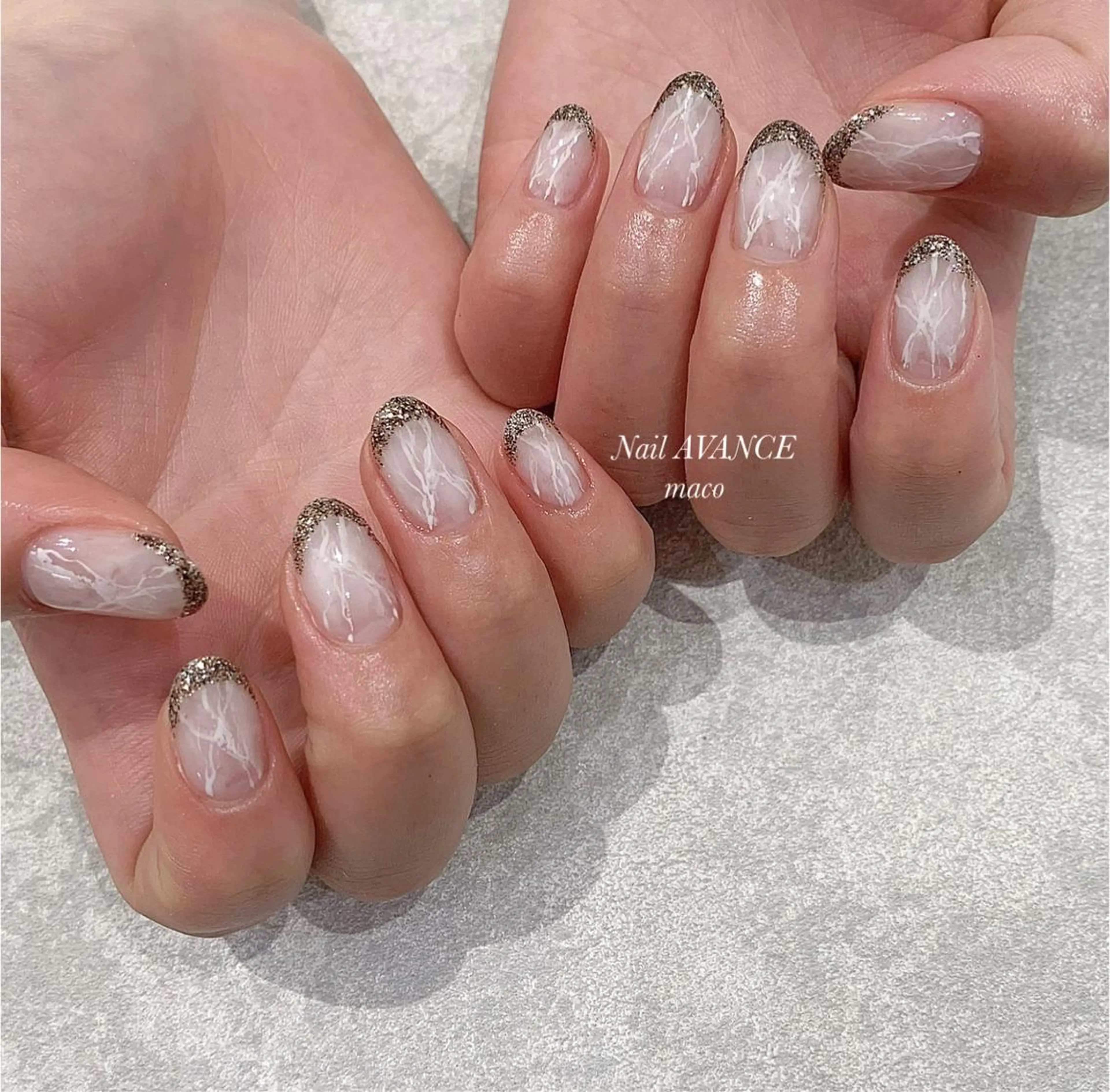 ネイル フレンチネイル ラメ(グリッター) 大理石ネイル(マーブル) salon de Chéli所属・salon de Cheliのネイルデザイン