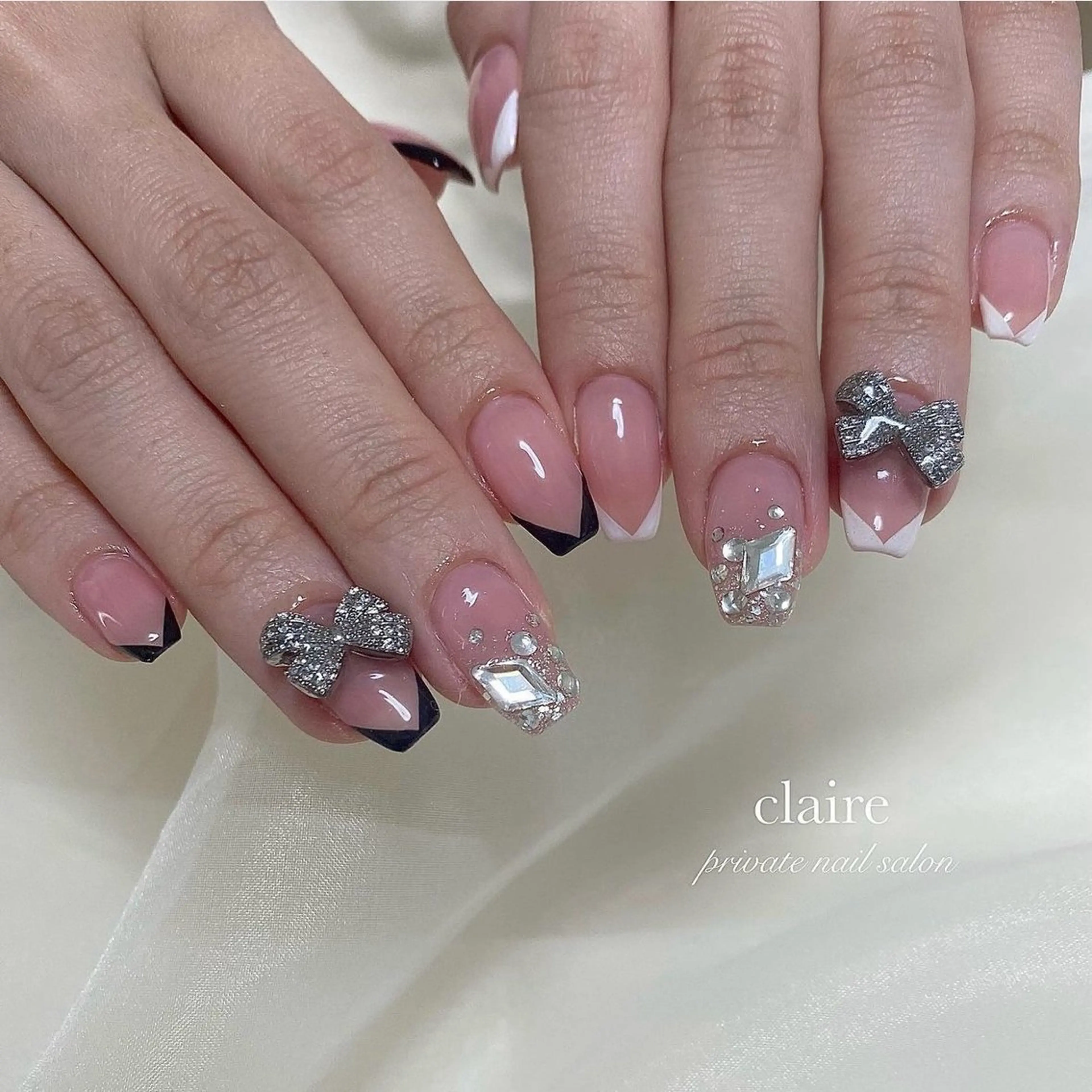 ネイル リボン ハンドネイル claire_ rie.のネイルデザイン