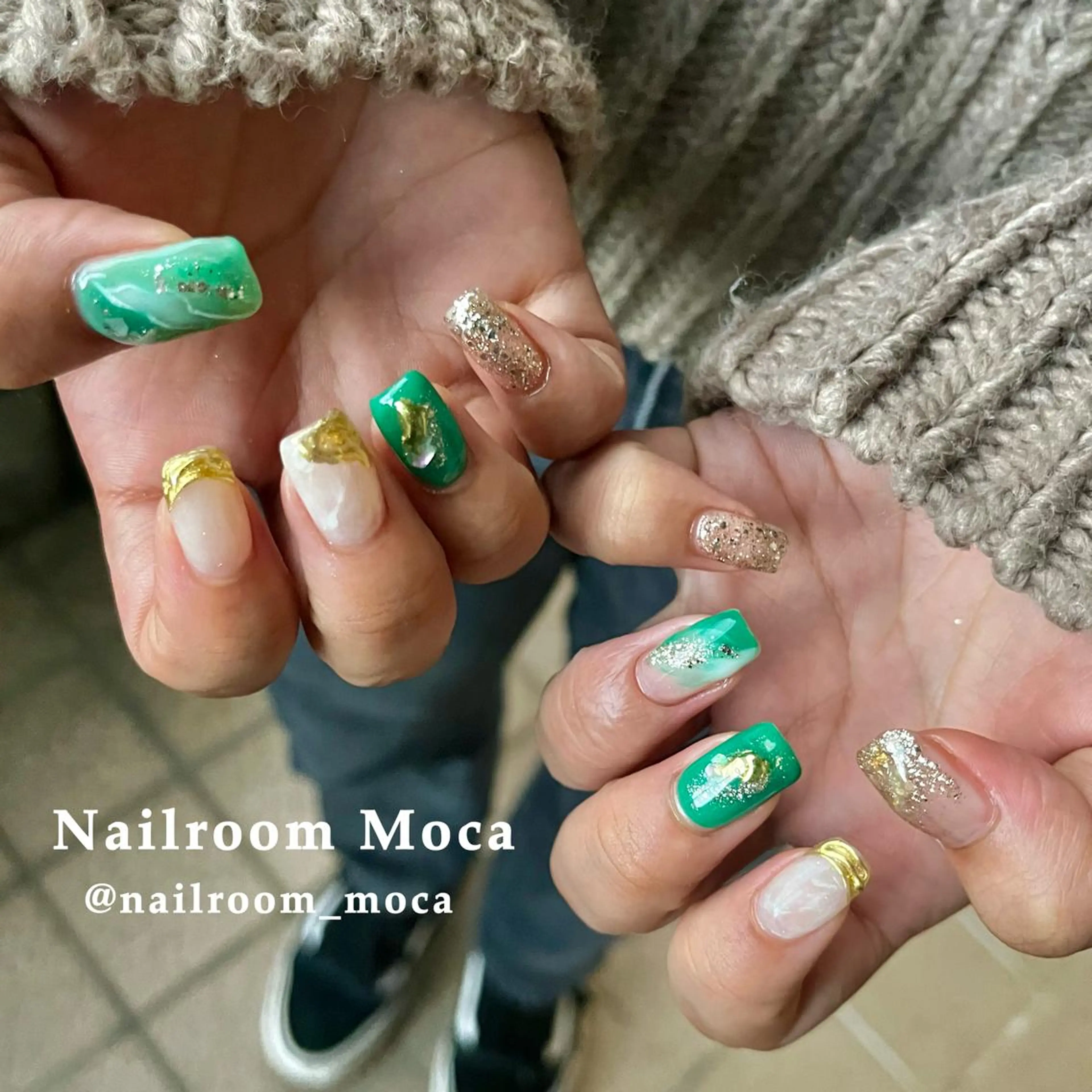 ネイル グリーン ハンドネイル Nailroom Mocaのネイルデザイン
