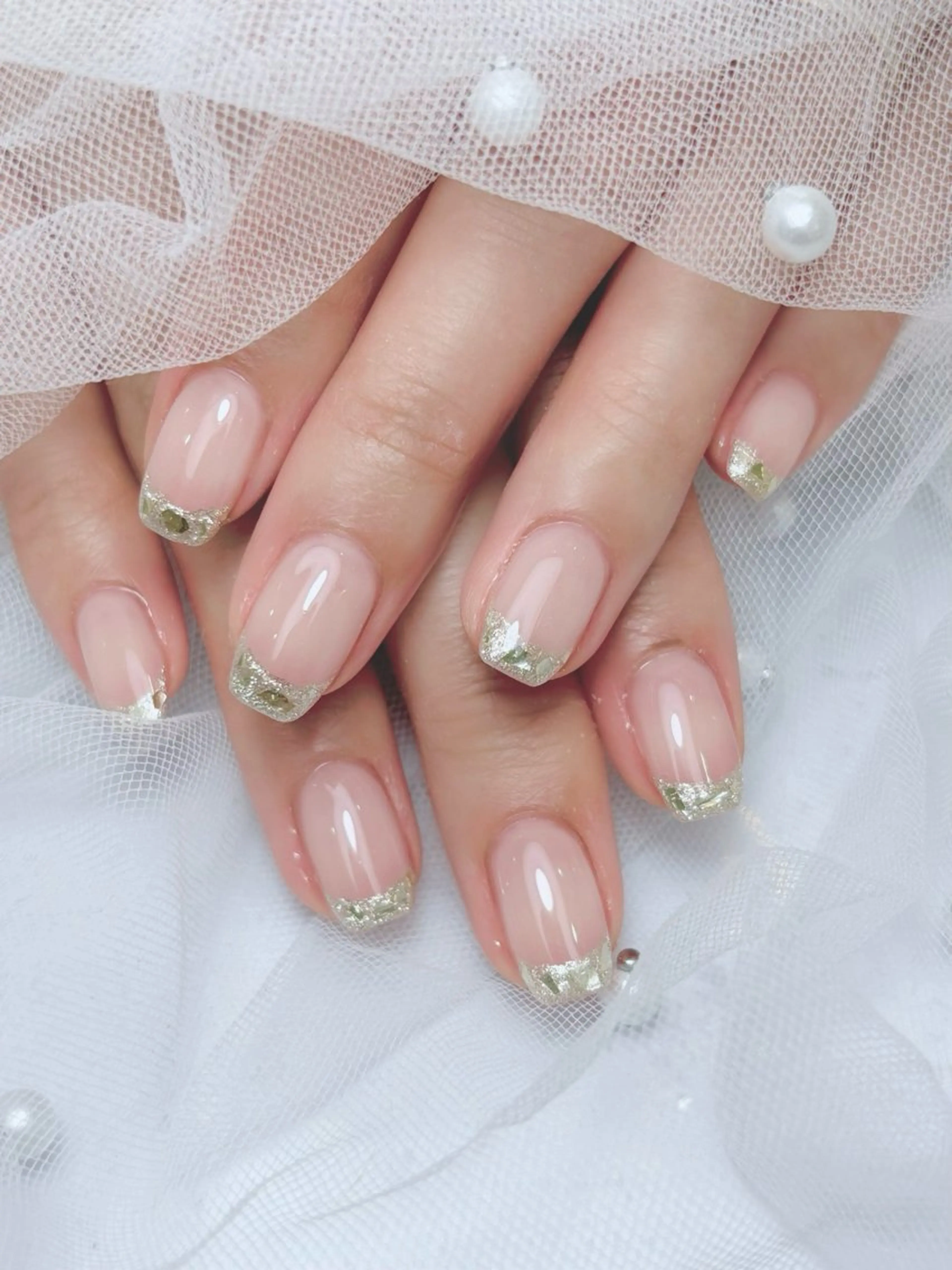 ネイル フレンチネイル ガラスフレンチ エルバイノリコ 岩下パラジェル取扱店のネイルデザイン