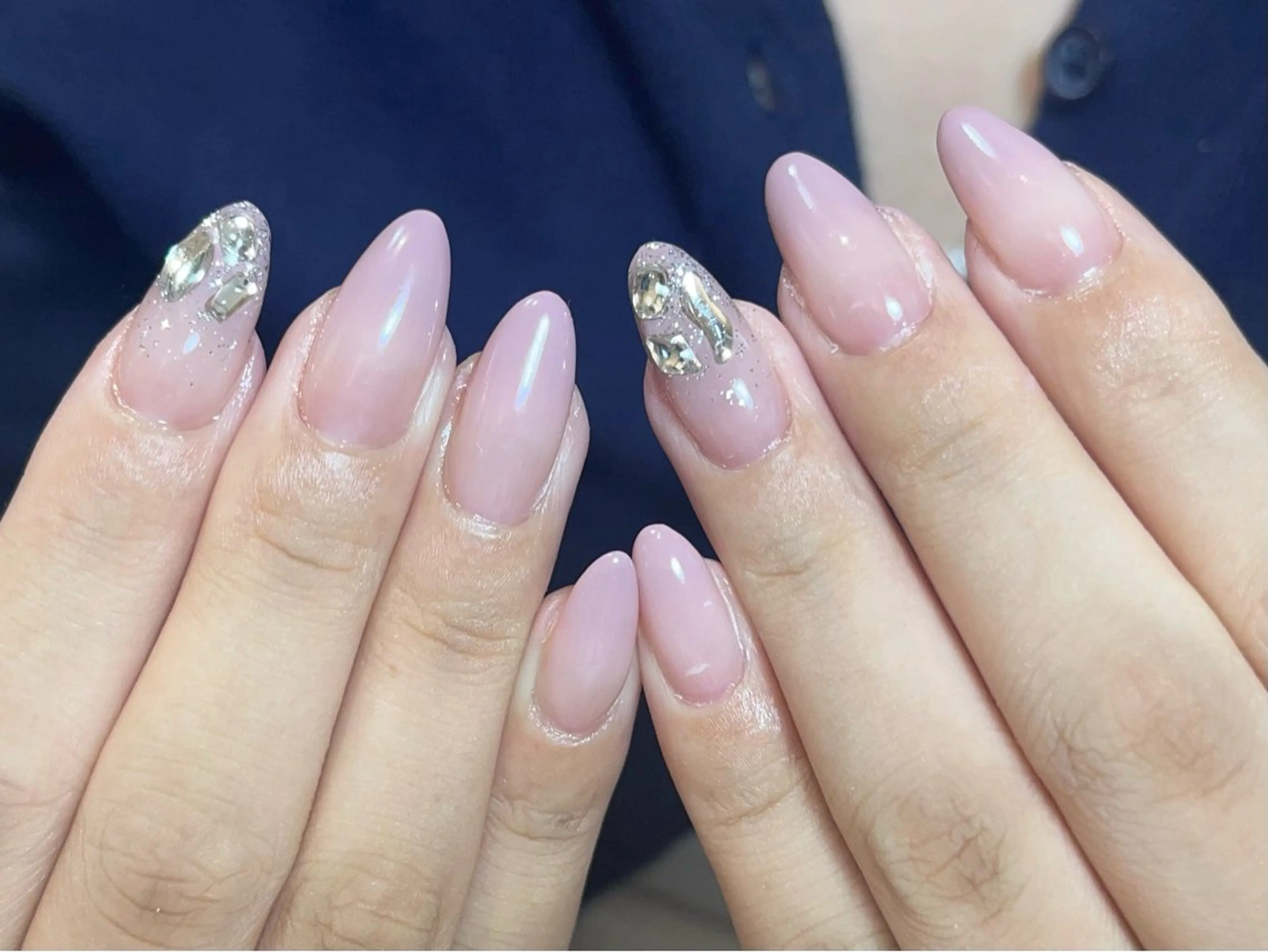 ネイル フレンチネイル ガーリー ガラスフレンチ 韓国ネイル ロングネイル ハンドネイル Venusパラジェル 長さだし専門店のネイルデザイン