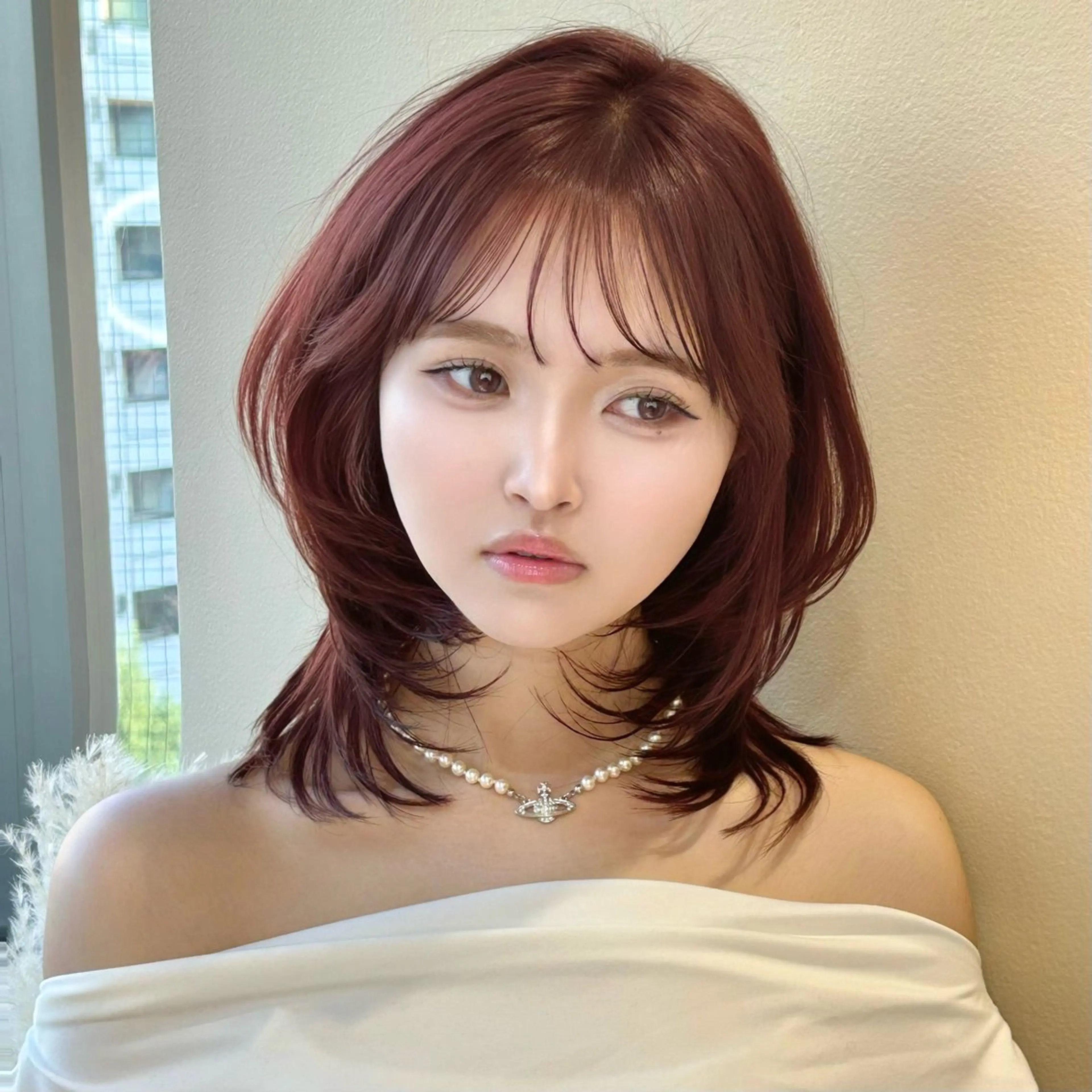 セミロング 縮毛矯正/レイヤー 韓国/顔まわり/夢音のヘアスタイル