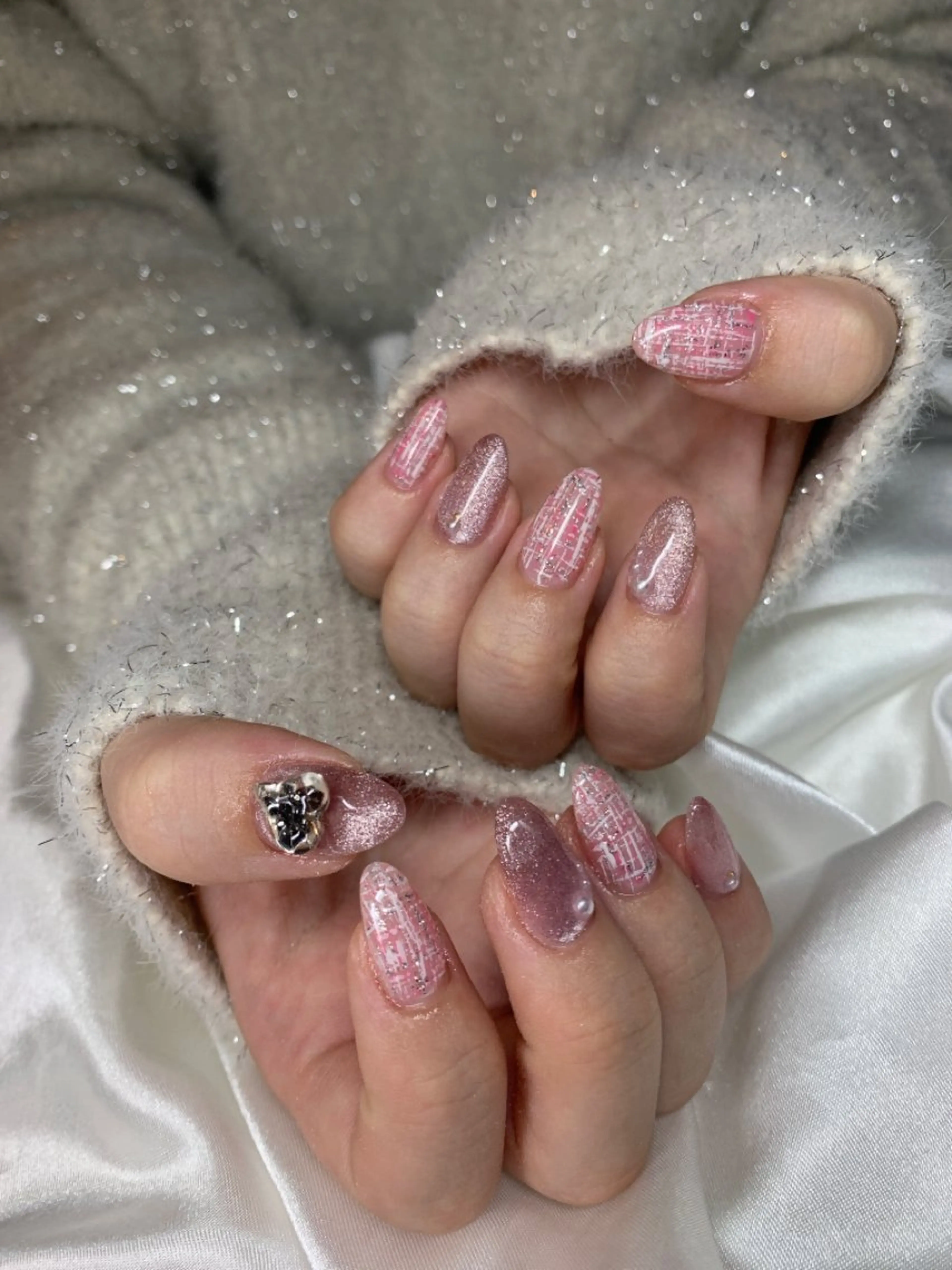 ネイル 持ち込み スカルプネイル ツイードネイル happiness nailのネイルデザイン