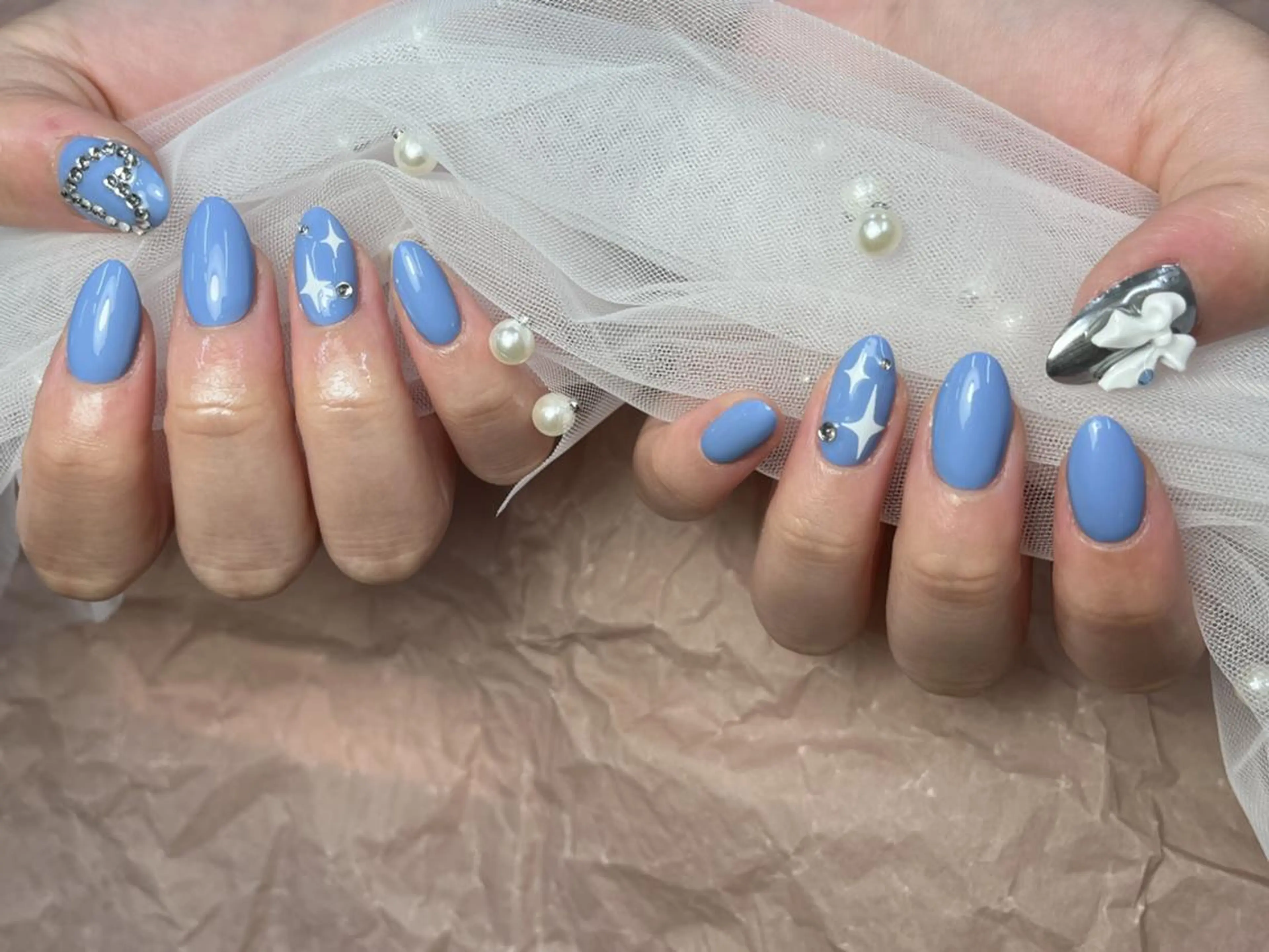ネイル アートネイル ブルー 夏ネイル ハンドネイル ToliyDeliy Nail Salonのネイルデザイン
