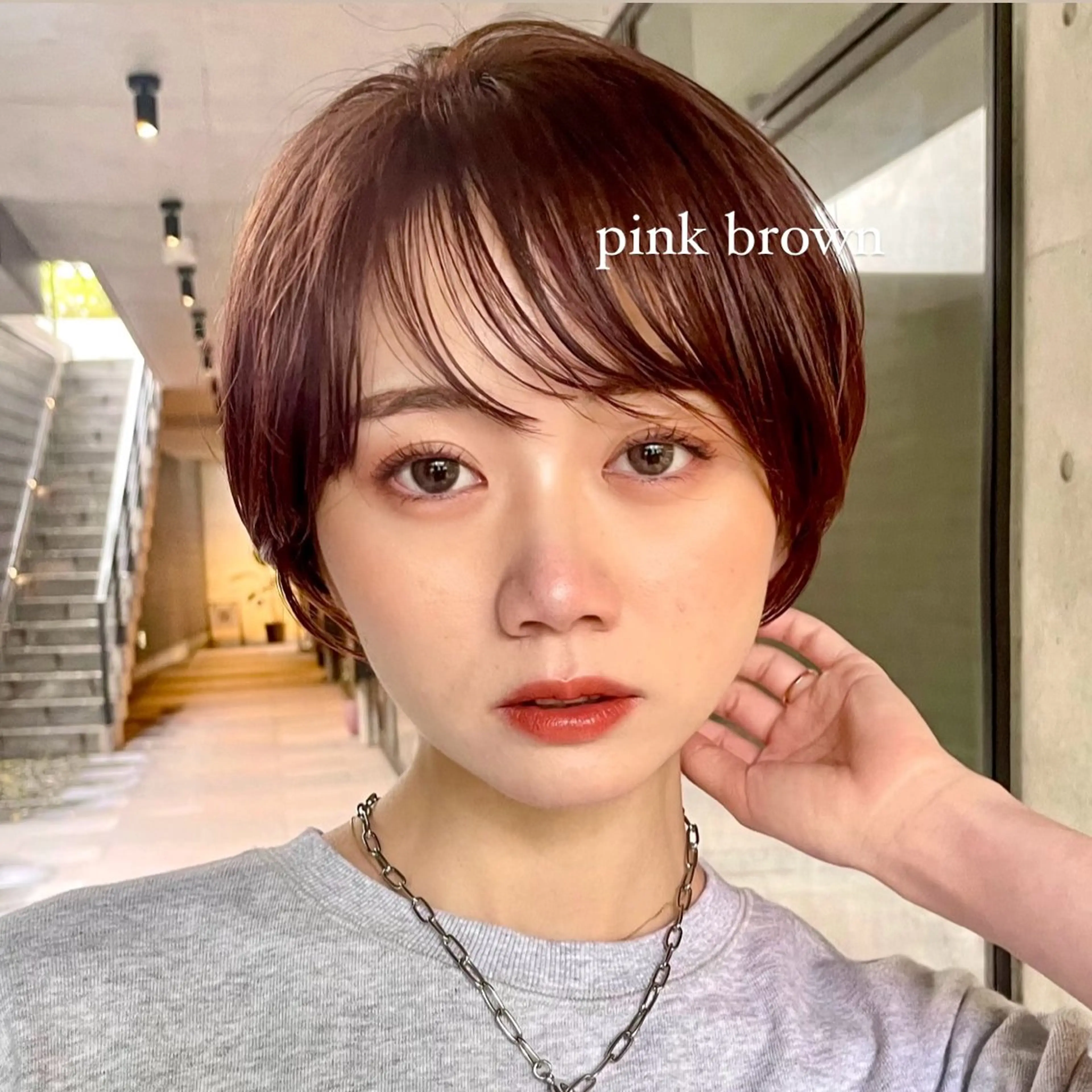 ショート カラー ヘアアレンジ ブリーチ ブラウンカラー ブリーチなしカラー ピンクカラー ピンクブラウン ボブ/レイヤー/ 艶髪/HANA💗のヘアスタイル