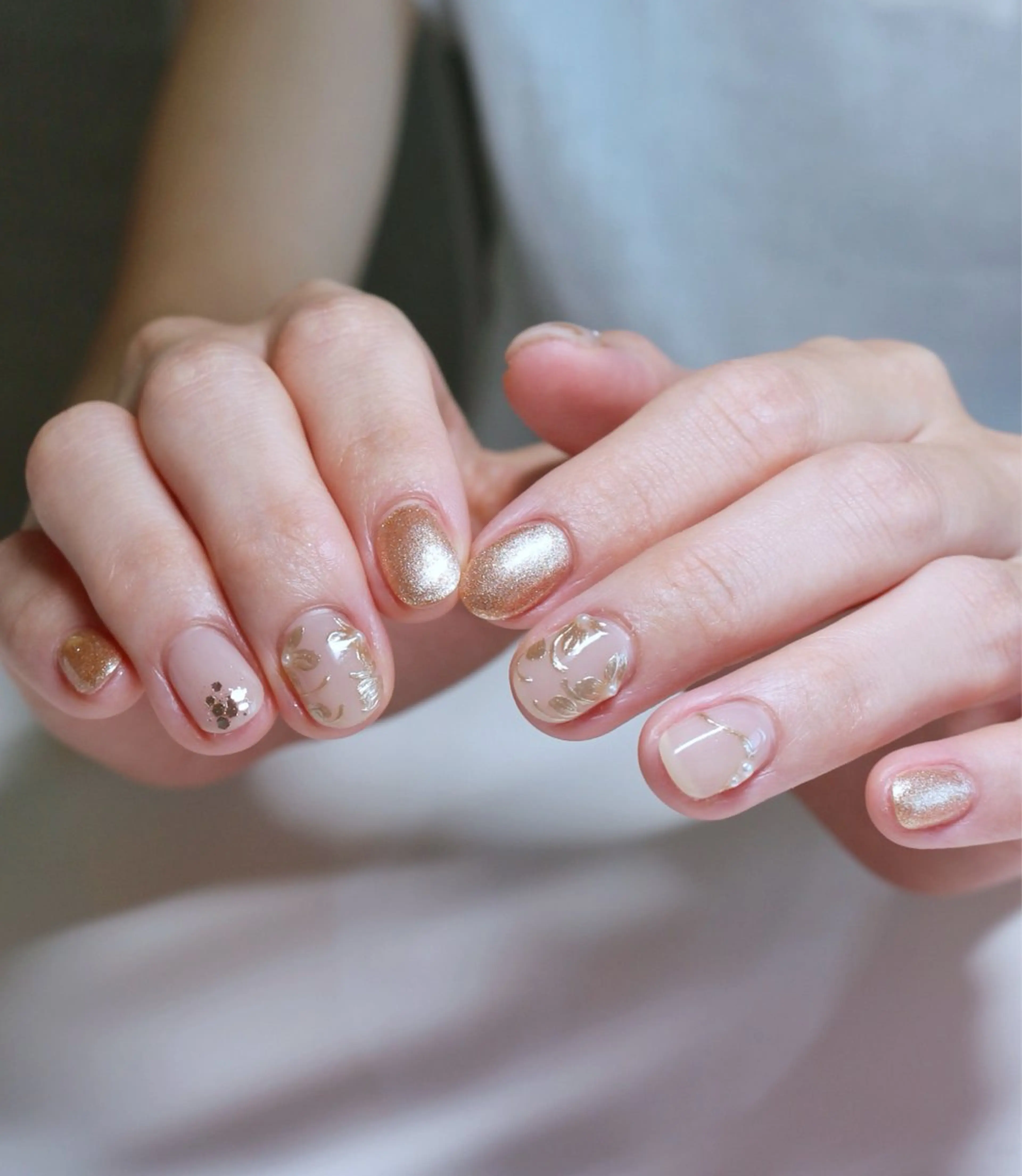 ネイル フラワーネイル ラメ(グリッター) ミラーネイル ハンドネイル Baku Nailsのネイルデザイン
