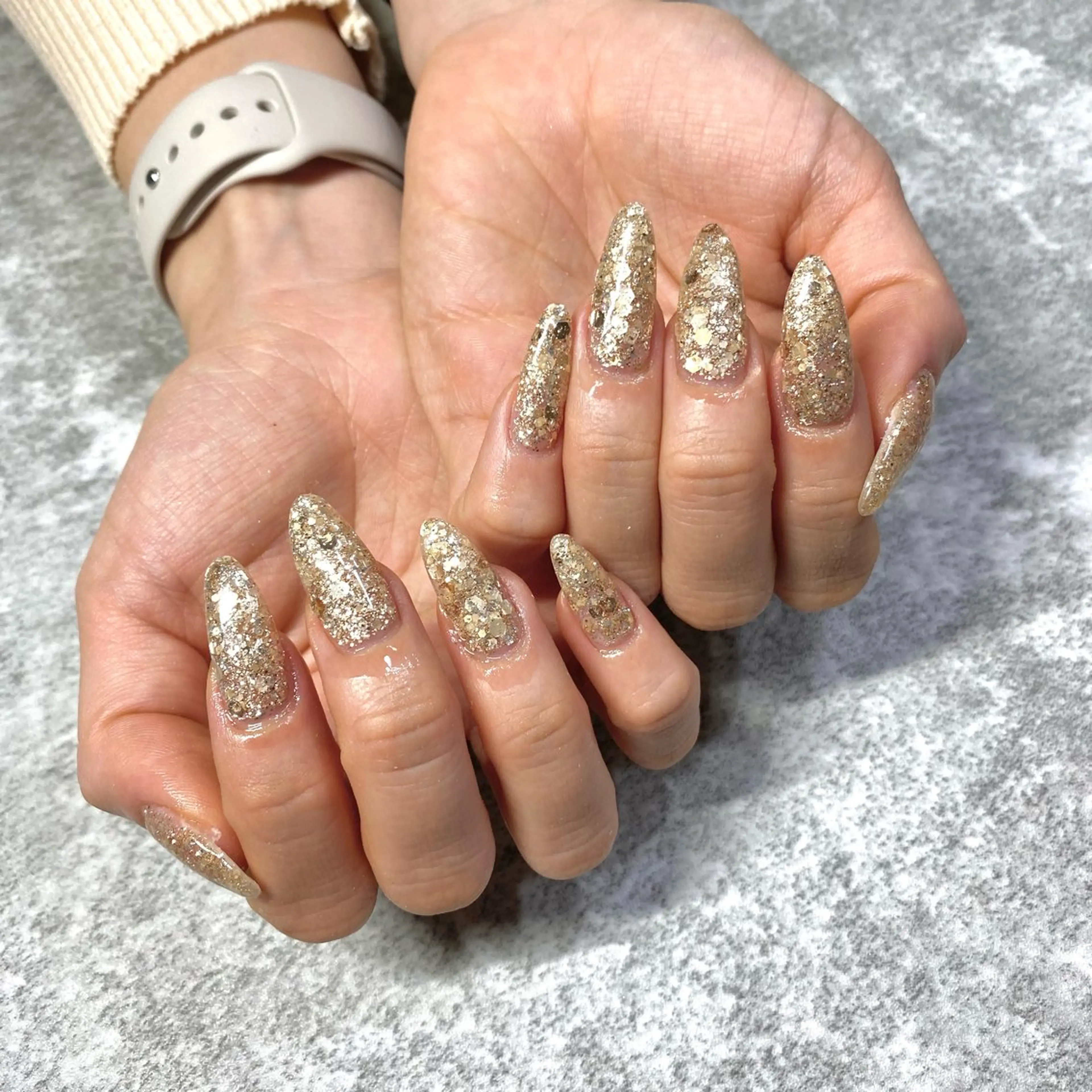 ネイル ゴールド ラメ(グリッター) ハンドネイル ★Rinail... .のネイルデザイン