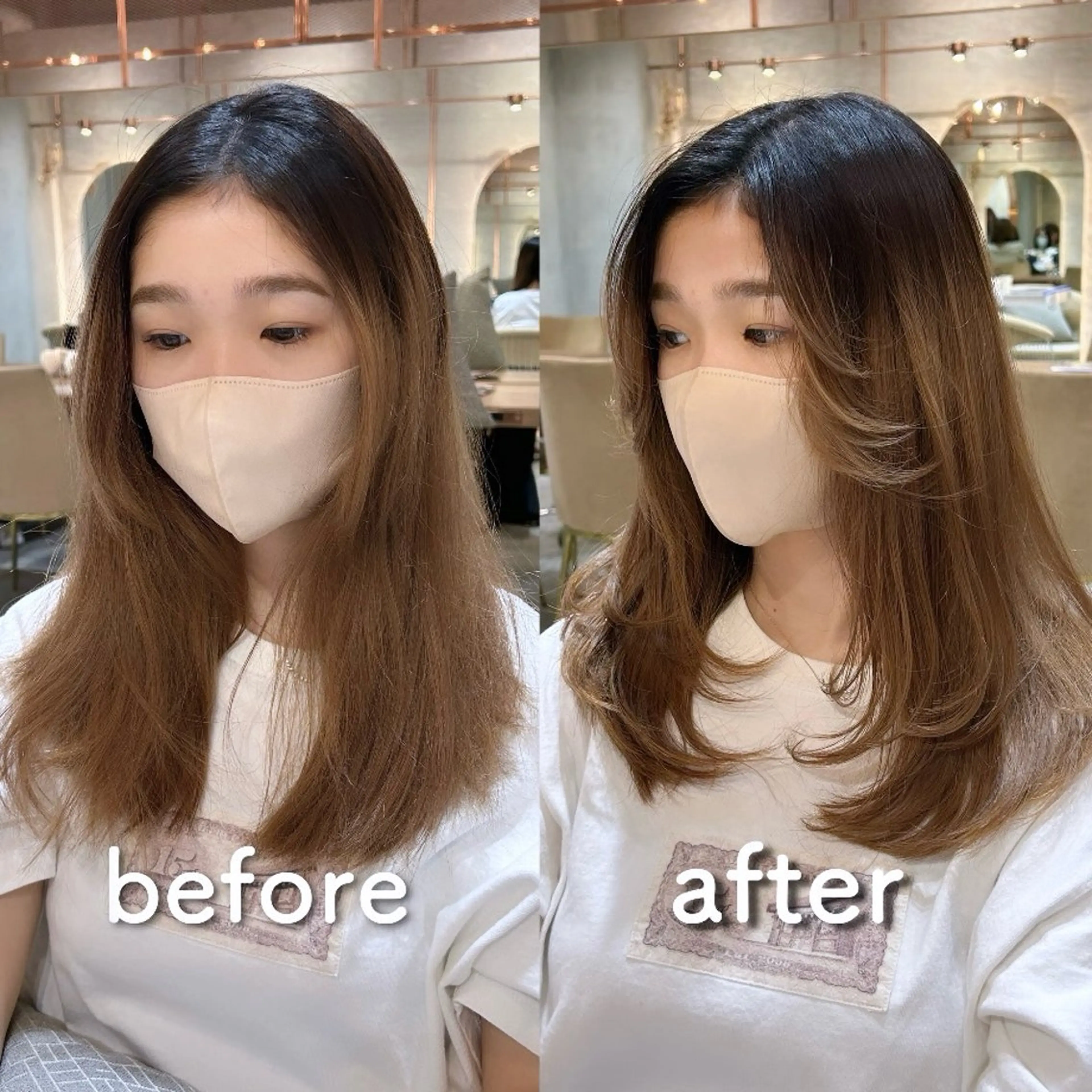 セミロング かきあげバング レイヤーカット ハッシュカット/韓国 レイヤー/カハナのヘアスタイル