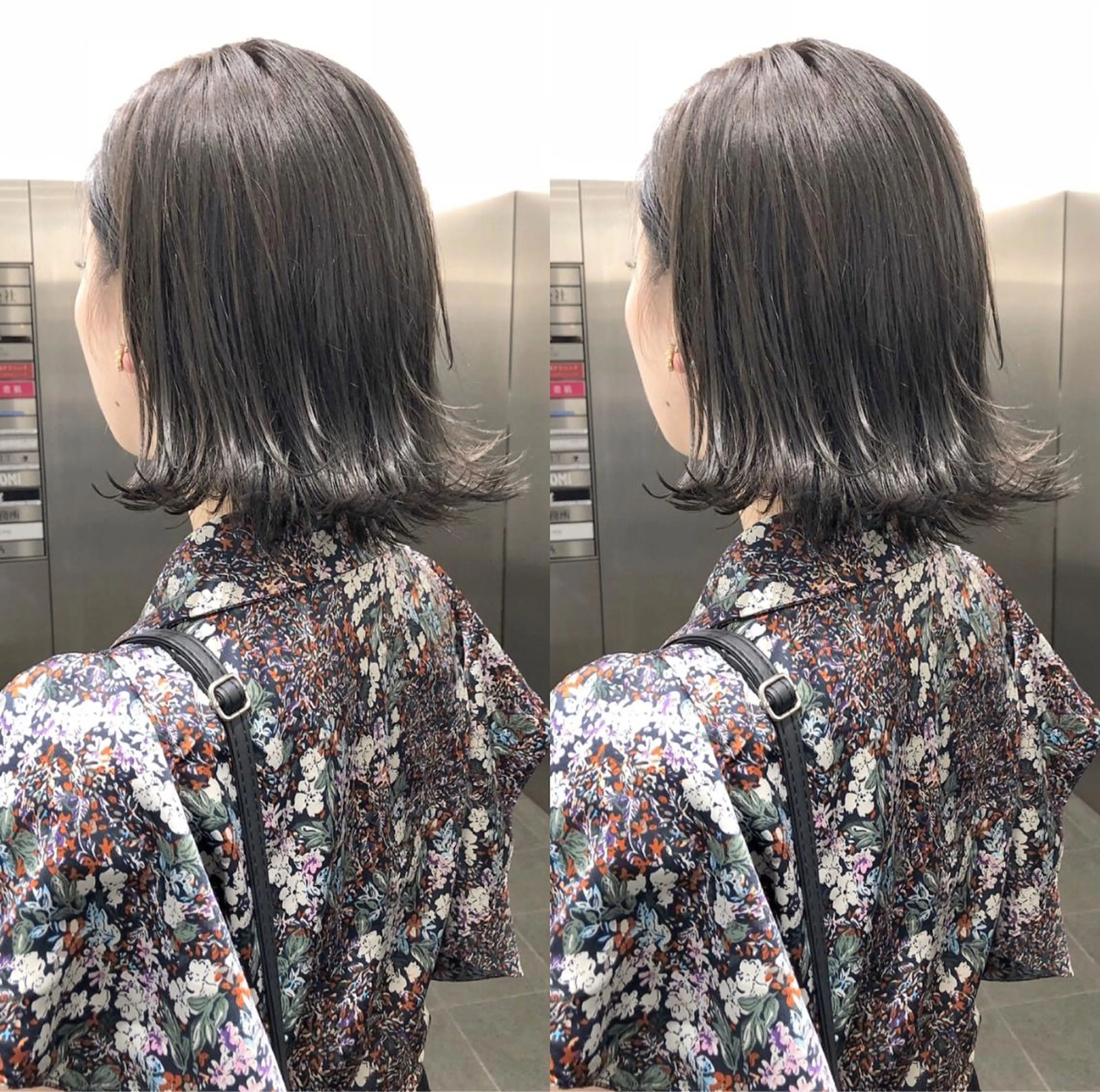 セミロング アッシュ ハイライト レイヤーカット salowin 原宿 aroa所属・韓国／ハッシュカット ／透明感カラー／金野のヘアスタイル