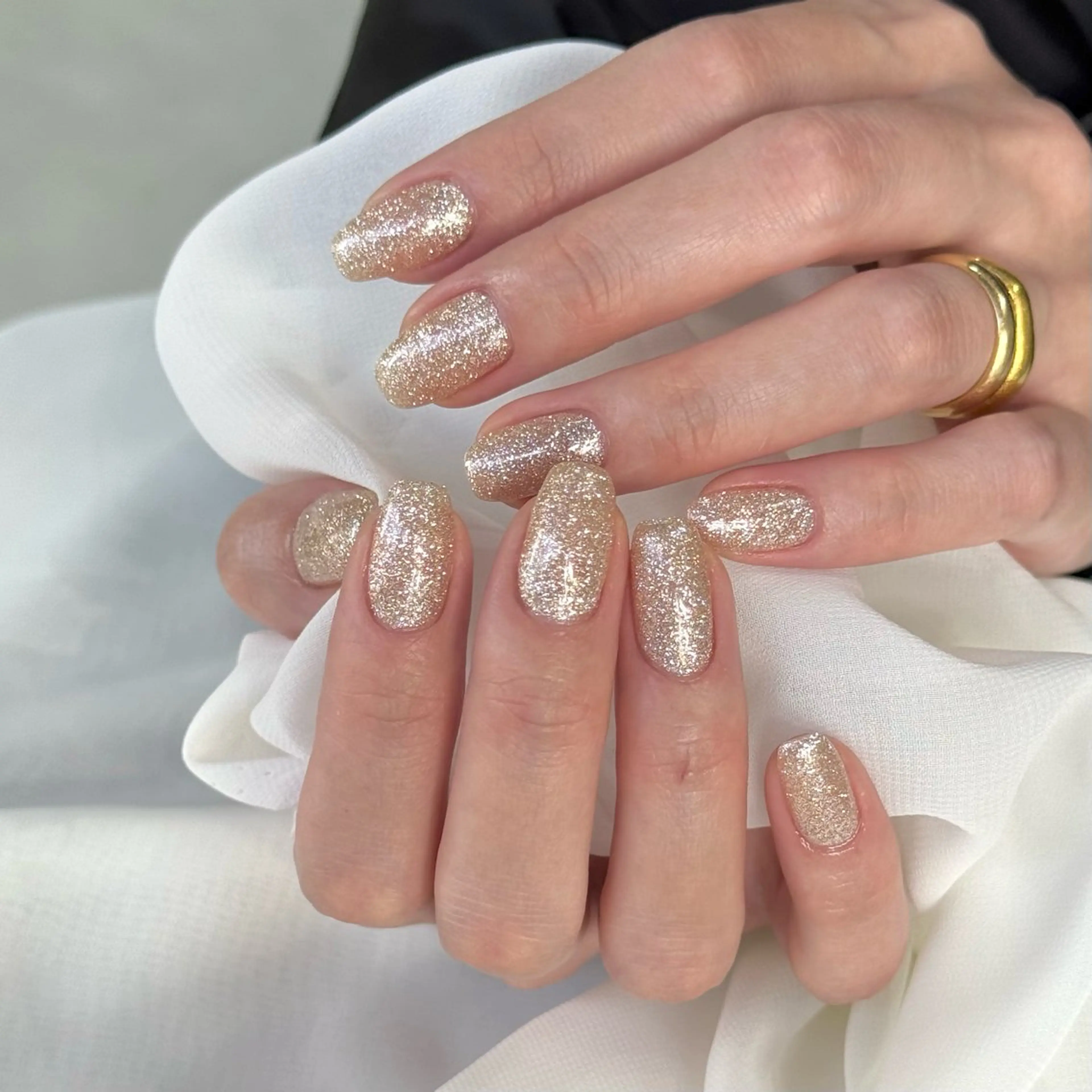 ネイル ラメ(グリッター) ホワイト ハンドネイル HARUKA ネイリスト福岡/薬院のネイルデザイン