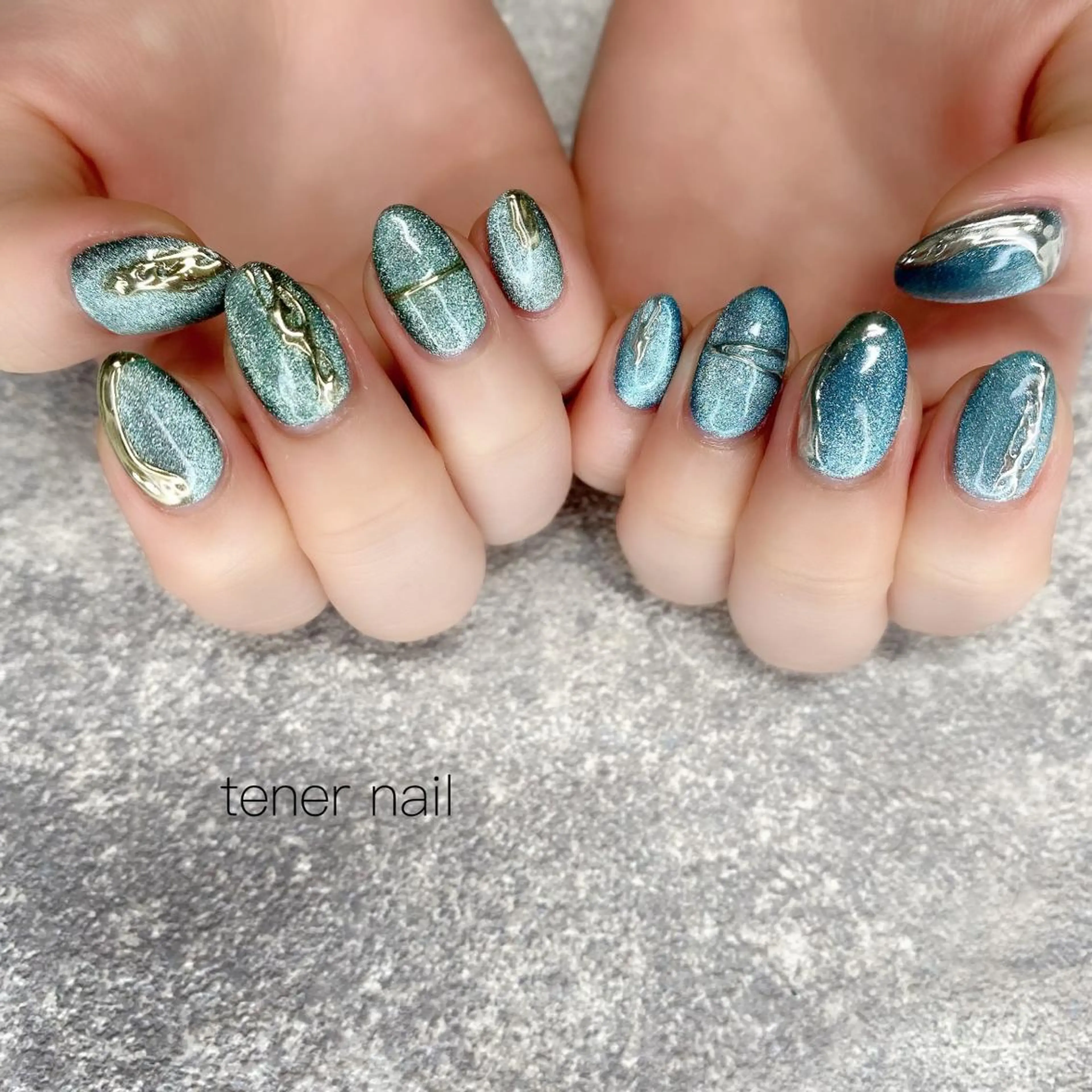 ネイル ブルー グリーン マグネットネイル tener  nail  テネルネイル所属・テネルネイル tener nailのネイルデザイン