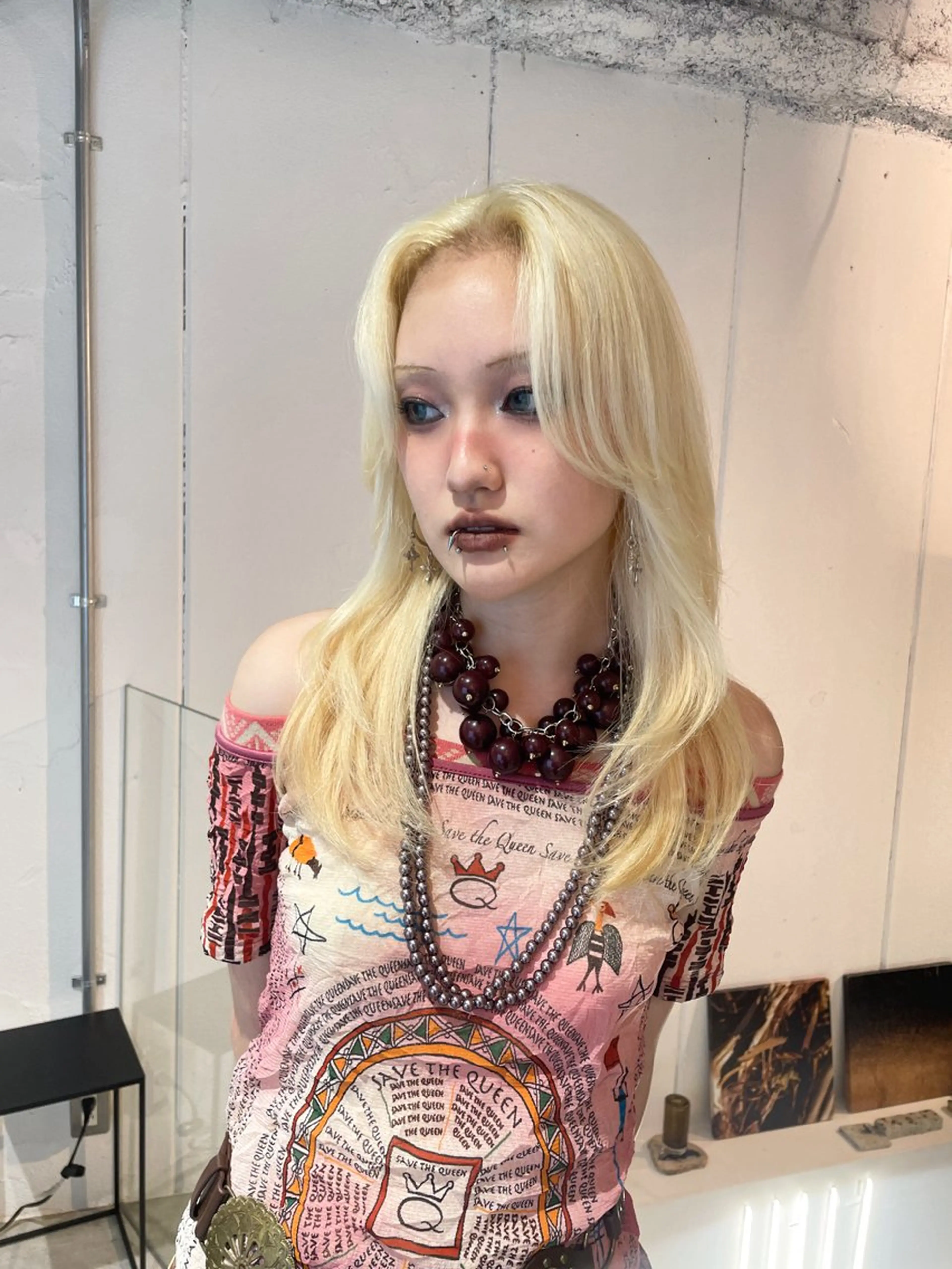 セミロング カラー ヘアアレンジ ハイトーンカラー レイヤーカット ハッシュカット/ 韓国ヘア☽⋰mahoのヘアスタイル