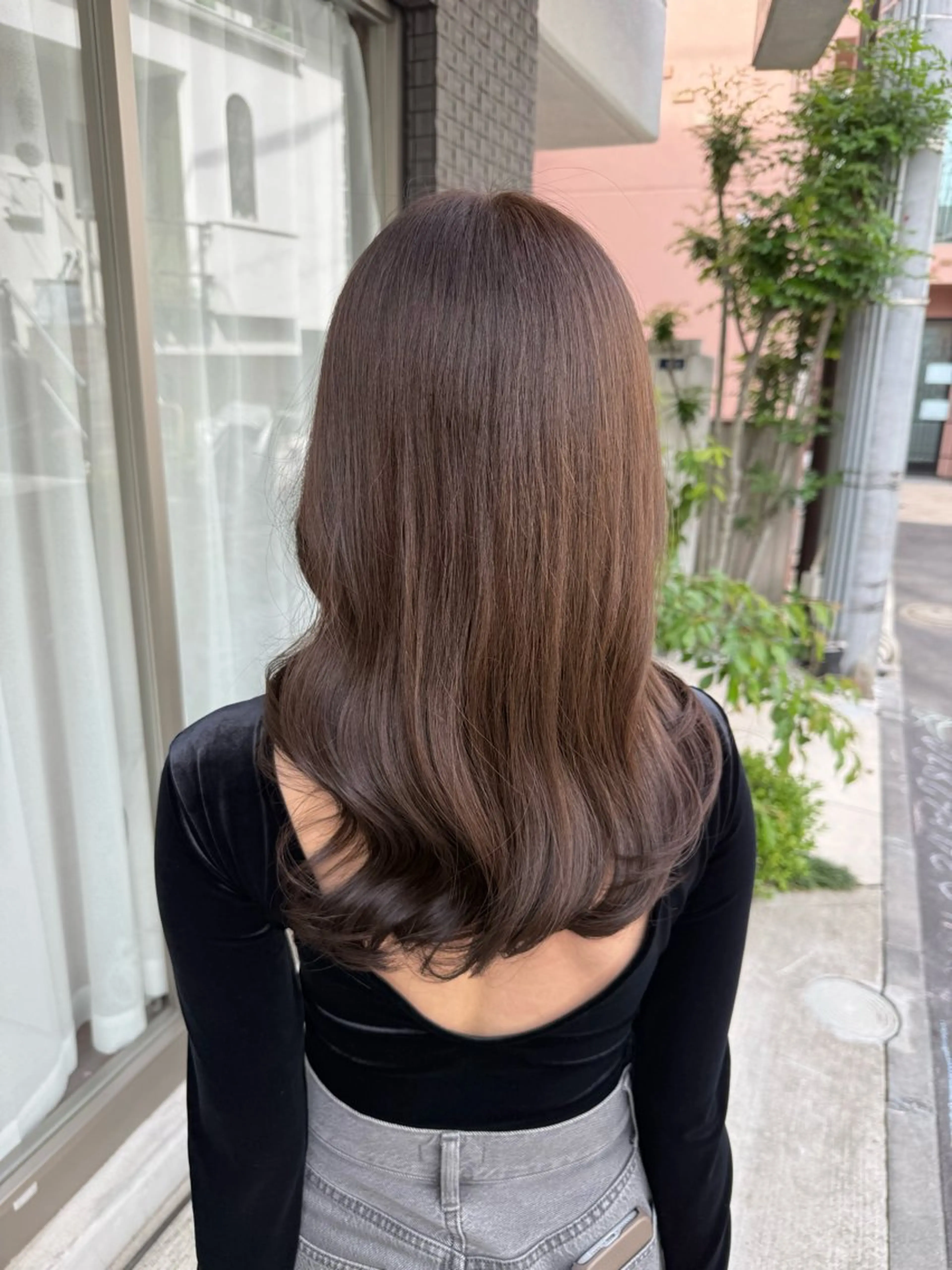 セミロング カラー アッシュ ベージュカラー ブリーチ ブリーチなしカラー カット ヘアカラー トリートメント グレージュ/透明感/ 韓国ヘア/RISAのヘアスタイル