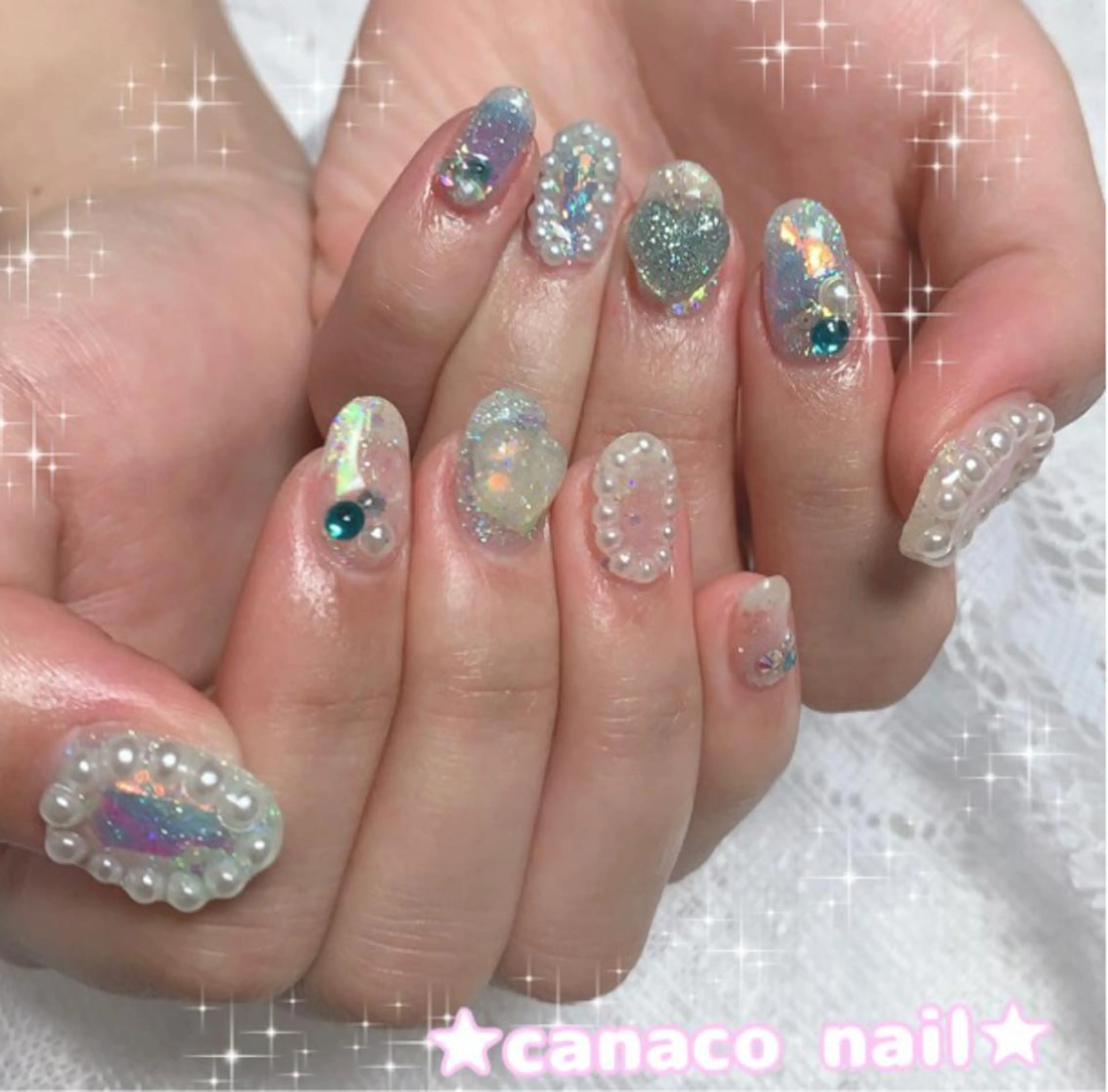 ネイル オーロラネイル クリアネイル ハート ハンドネイル ハンドケア Felice所属・ベテランネイル cnc  nailのネイルデザイン
