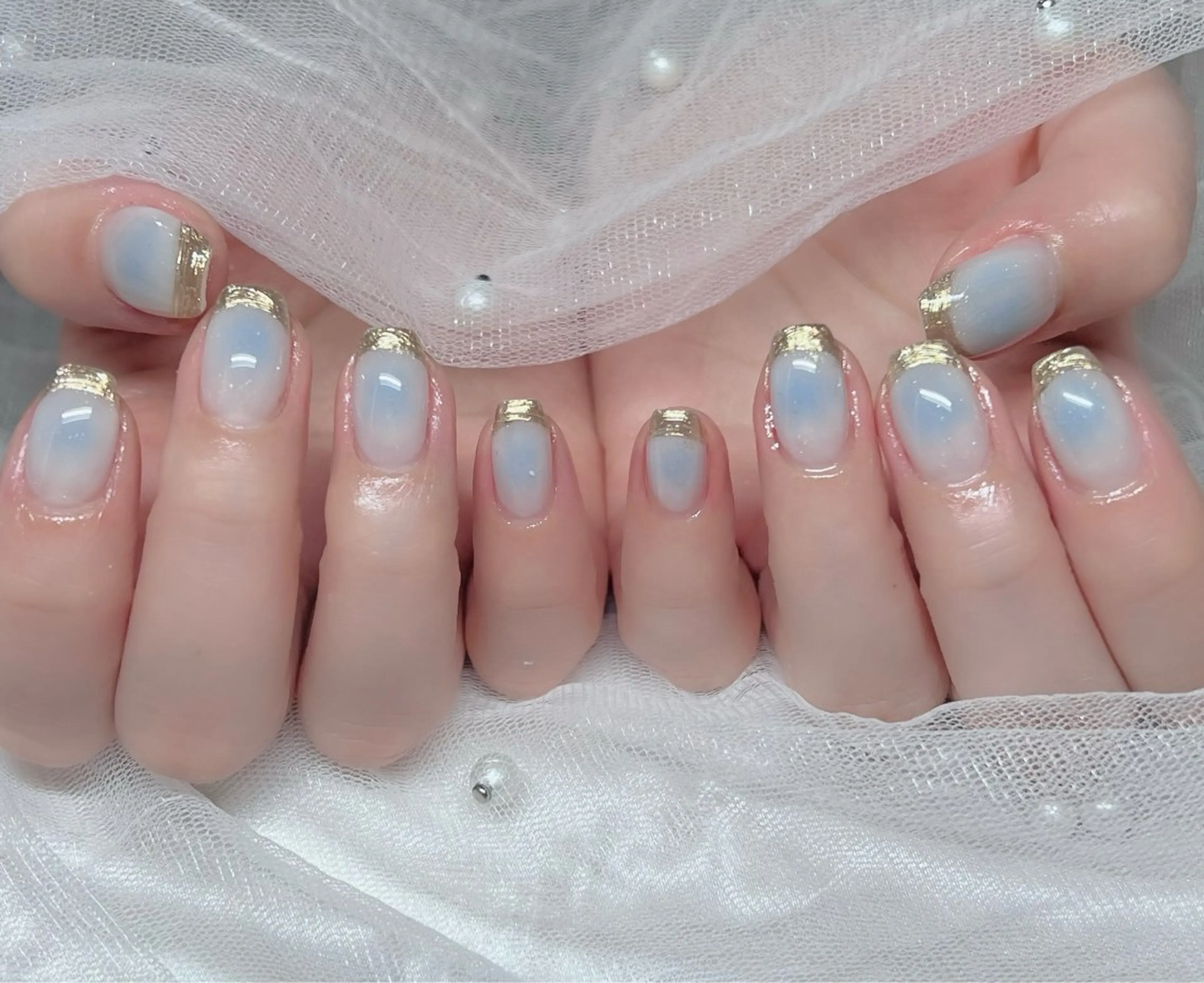 ネイル ハンドネイル 🎀PG🩵 ネイルサロンのネイルデザイン