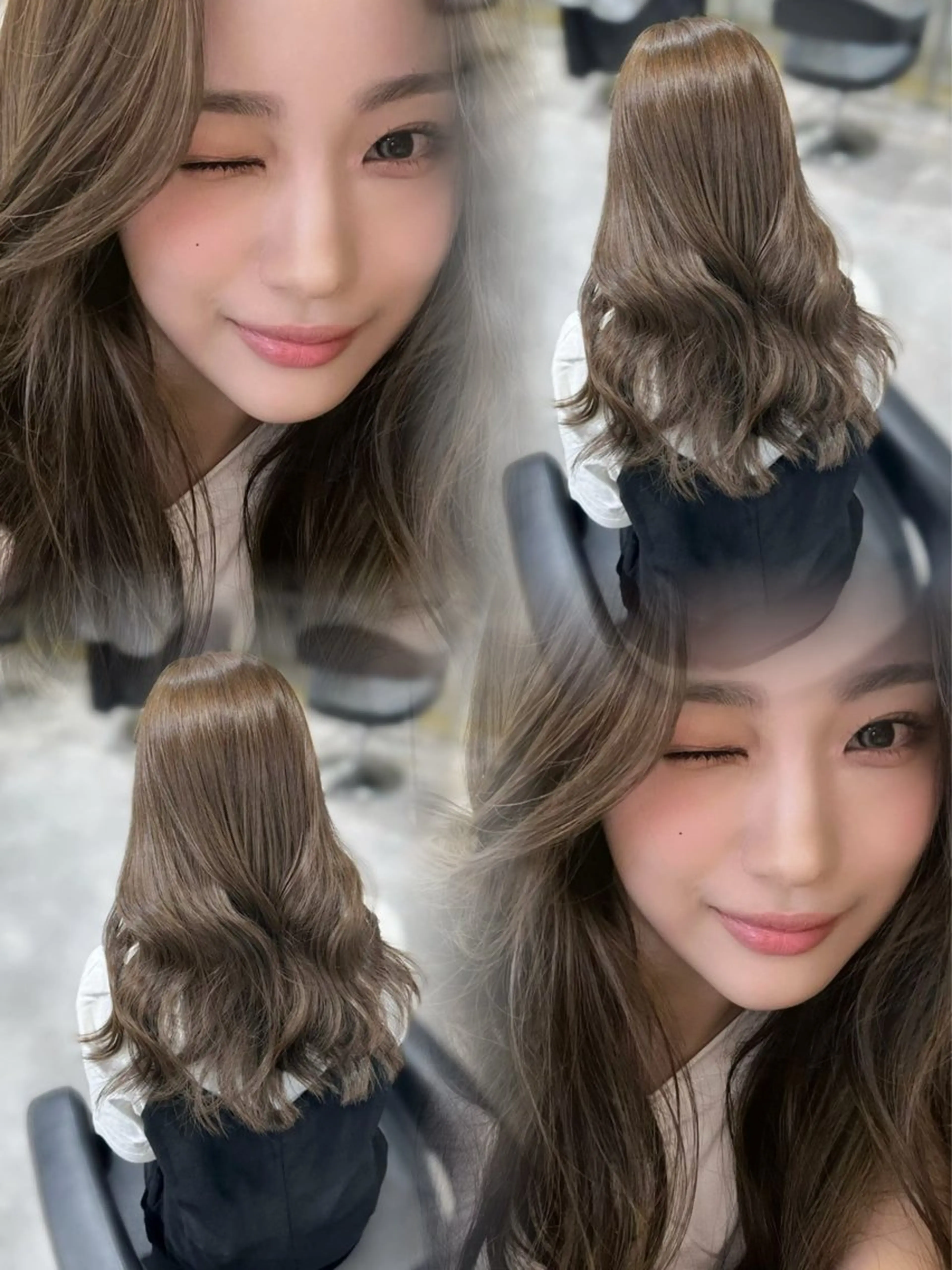 ロング ヘアカラー 韓国ヘア/ブリーチ無 しWカラー/オリーブのヘアスタイル