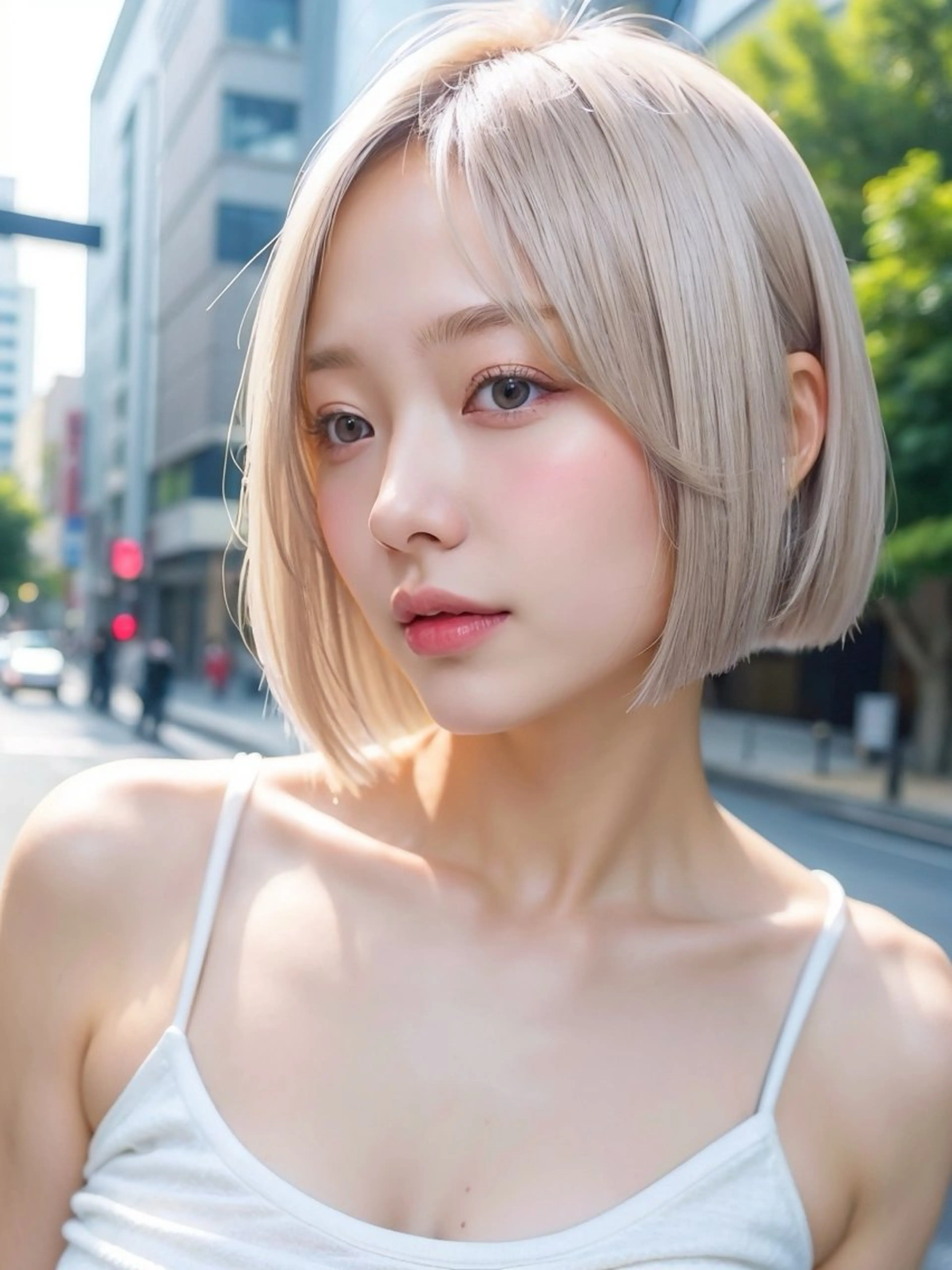 ショート カラー ブリーチ 🩵髪質改善🩵 韓国ヘア🩵花澤みりのヘアスタイル