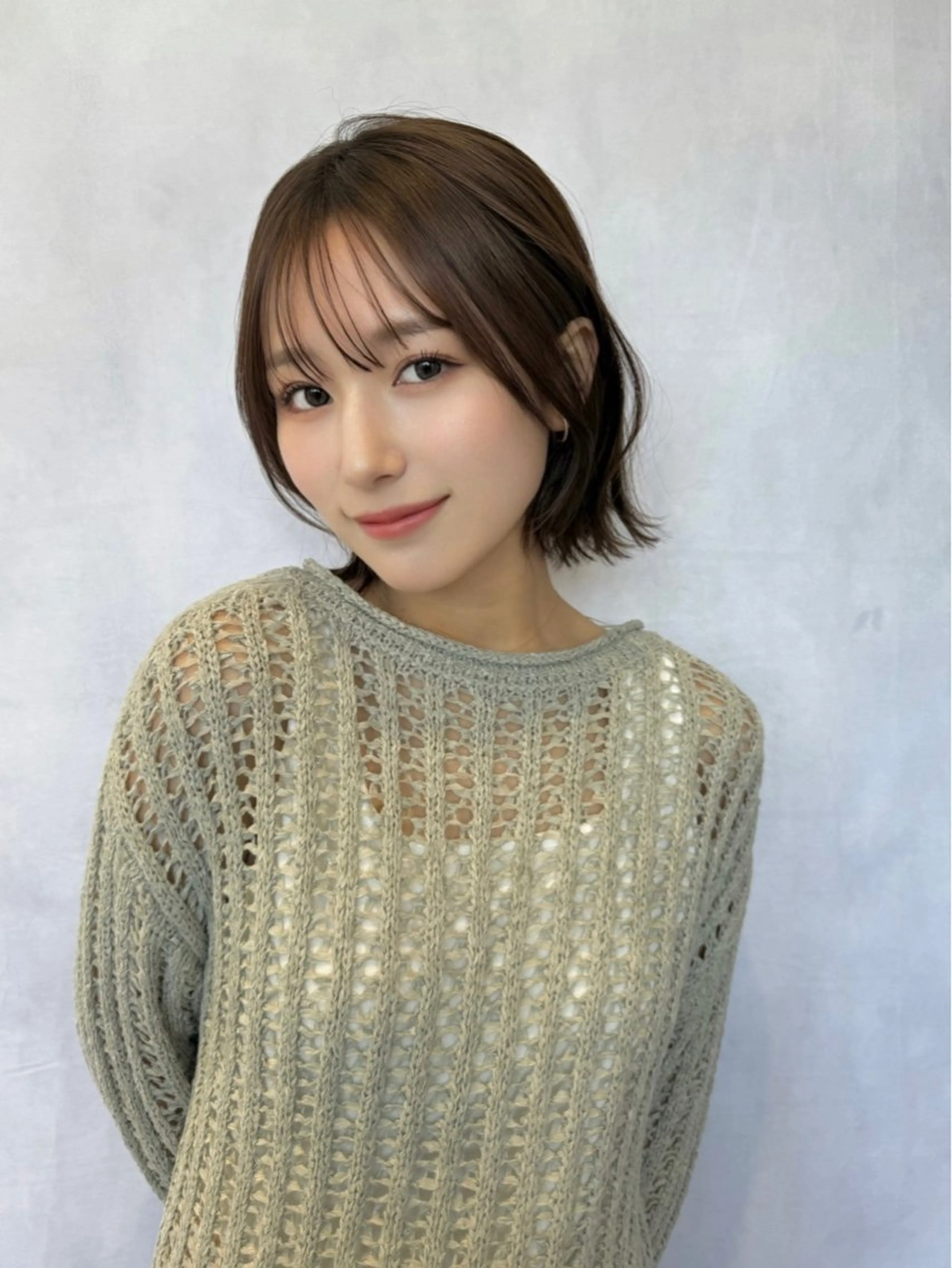 ミディアム カラー ボブ 顔まわりレイヤー 顔周りカット レイヤーカット カット ヘアカラー トリートメント 河合秀明/ショート /ボブ/レイヤーのヘアスタイル