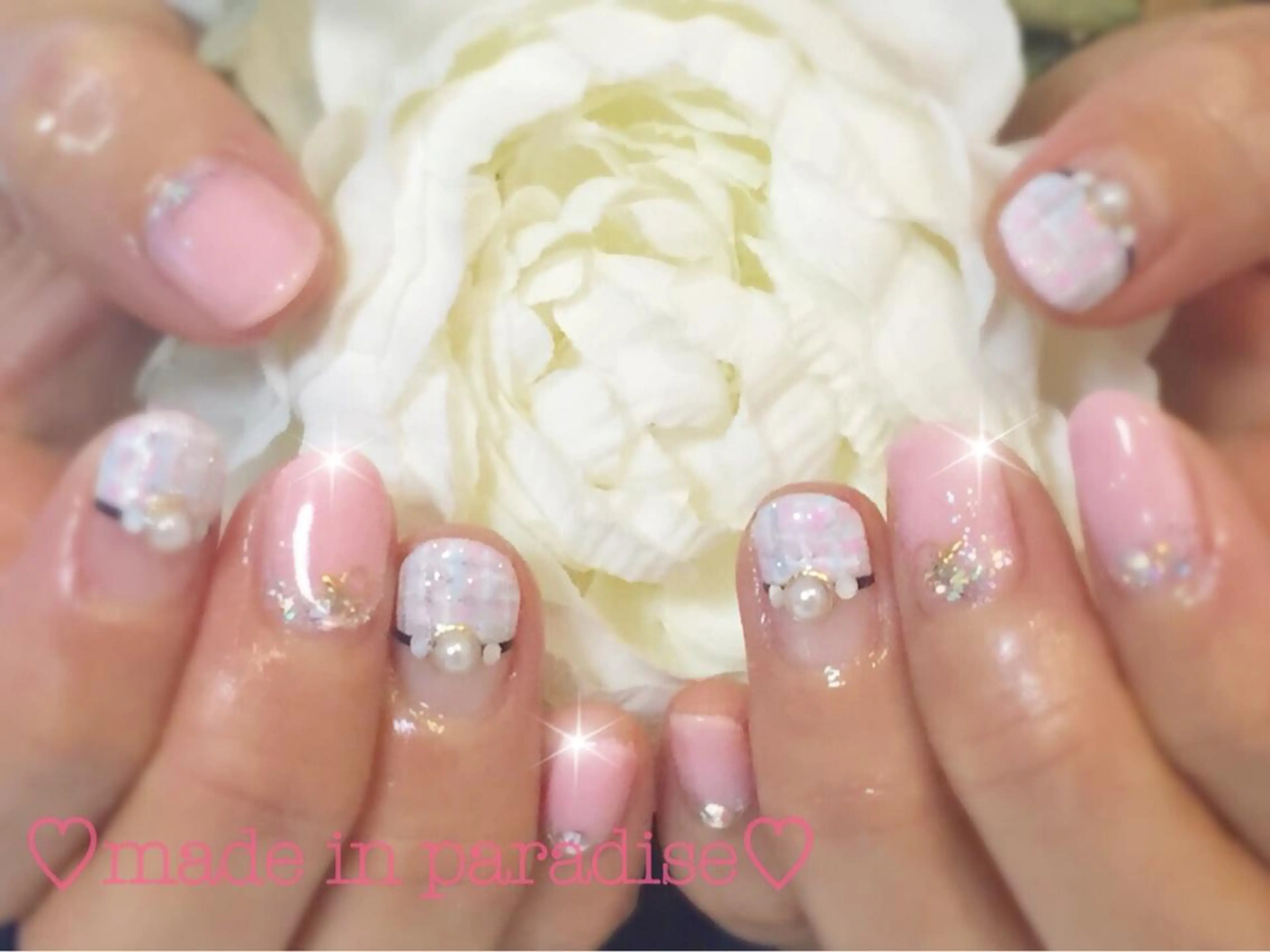 ネイル ガーリー ツイードネイル うるま市サロン Yuko Izawaのネイルデザイン