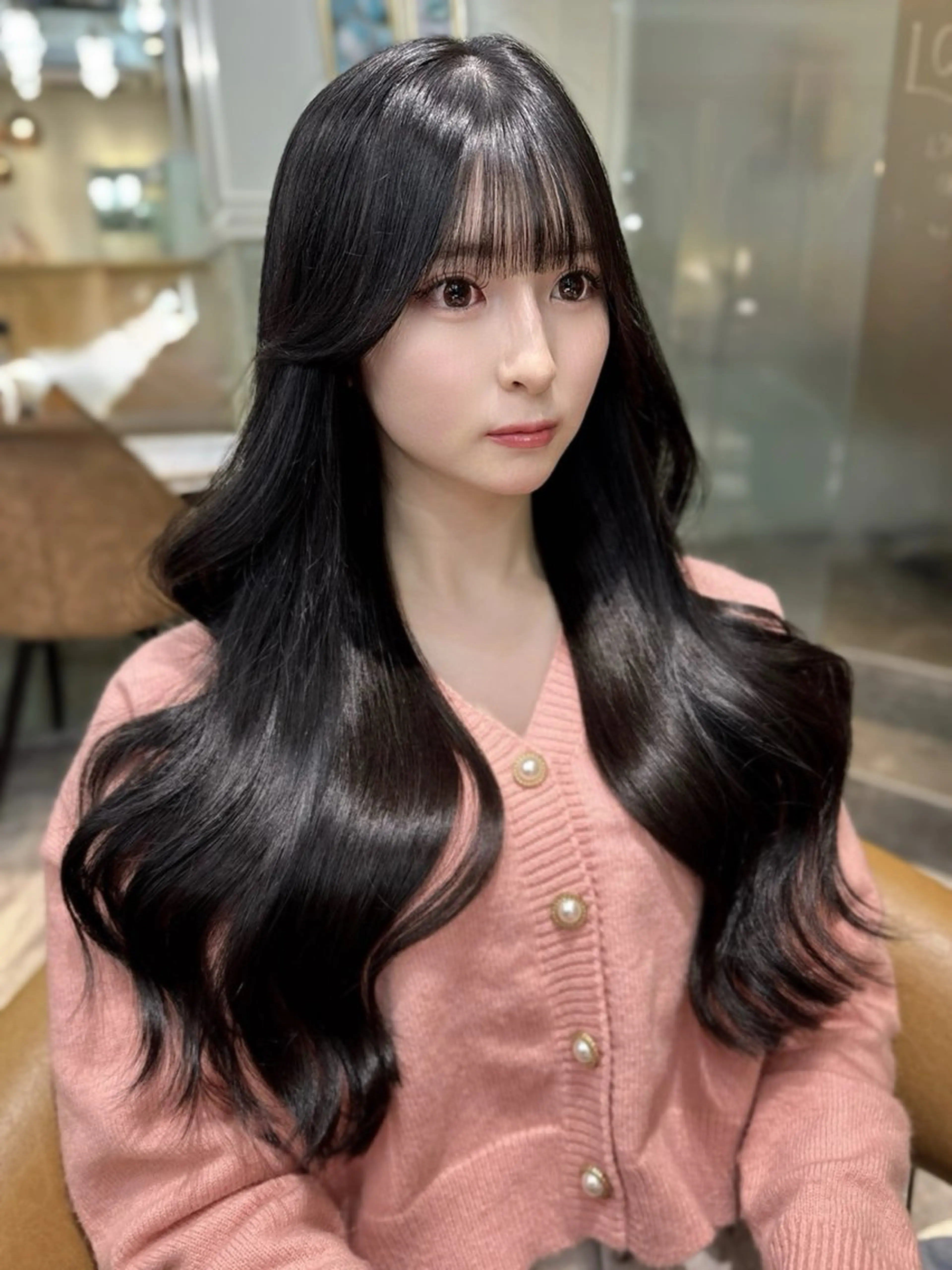 セミロング カラー カット ヘアカラー トリートメント 木屋元一/透明感 /前髪/韓国ヘアのヘアスタイル