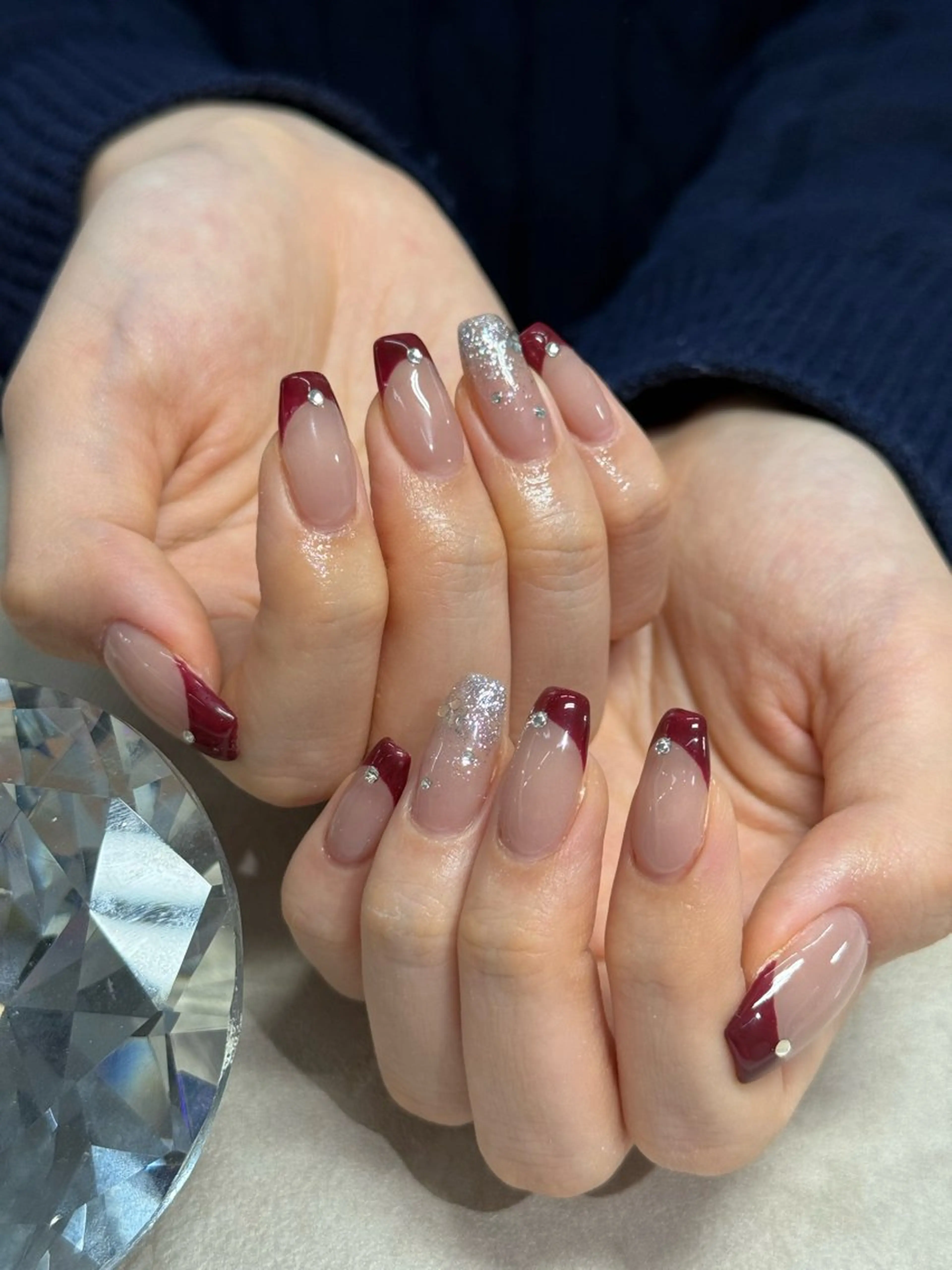 ネイル ボルドー フレンチネイル ハンドネイル WOLTOKYO渋谷 yunaのネイルデザイン