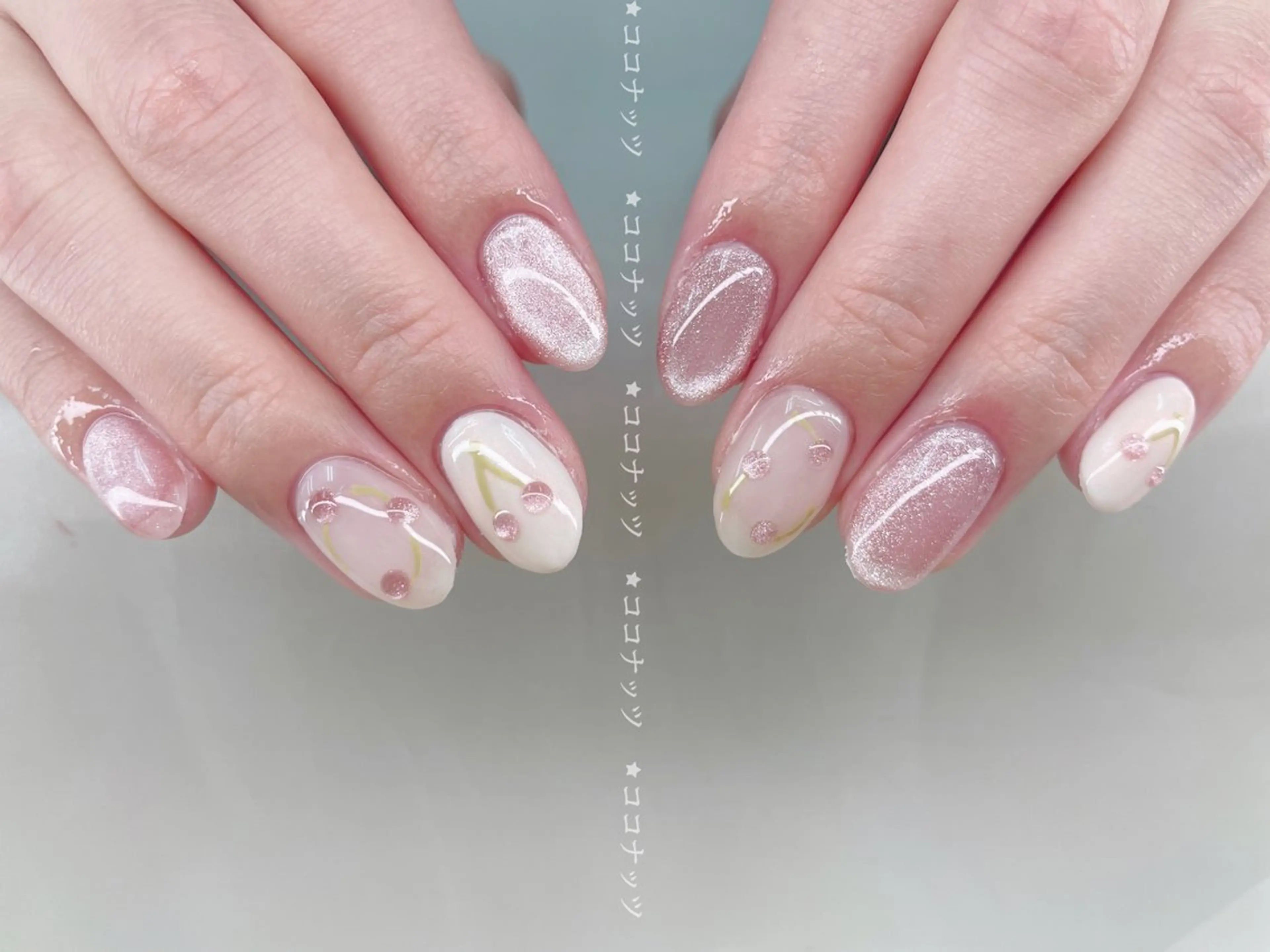 ネイル べっ甲ネイル フレンチネイル キラキラネイル ラメ(グリッター) マグネットネイル 神田 ココナッツのネイルデザイン