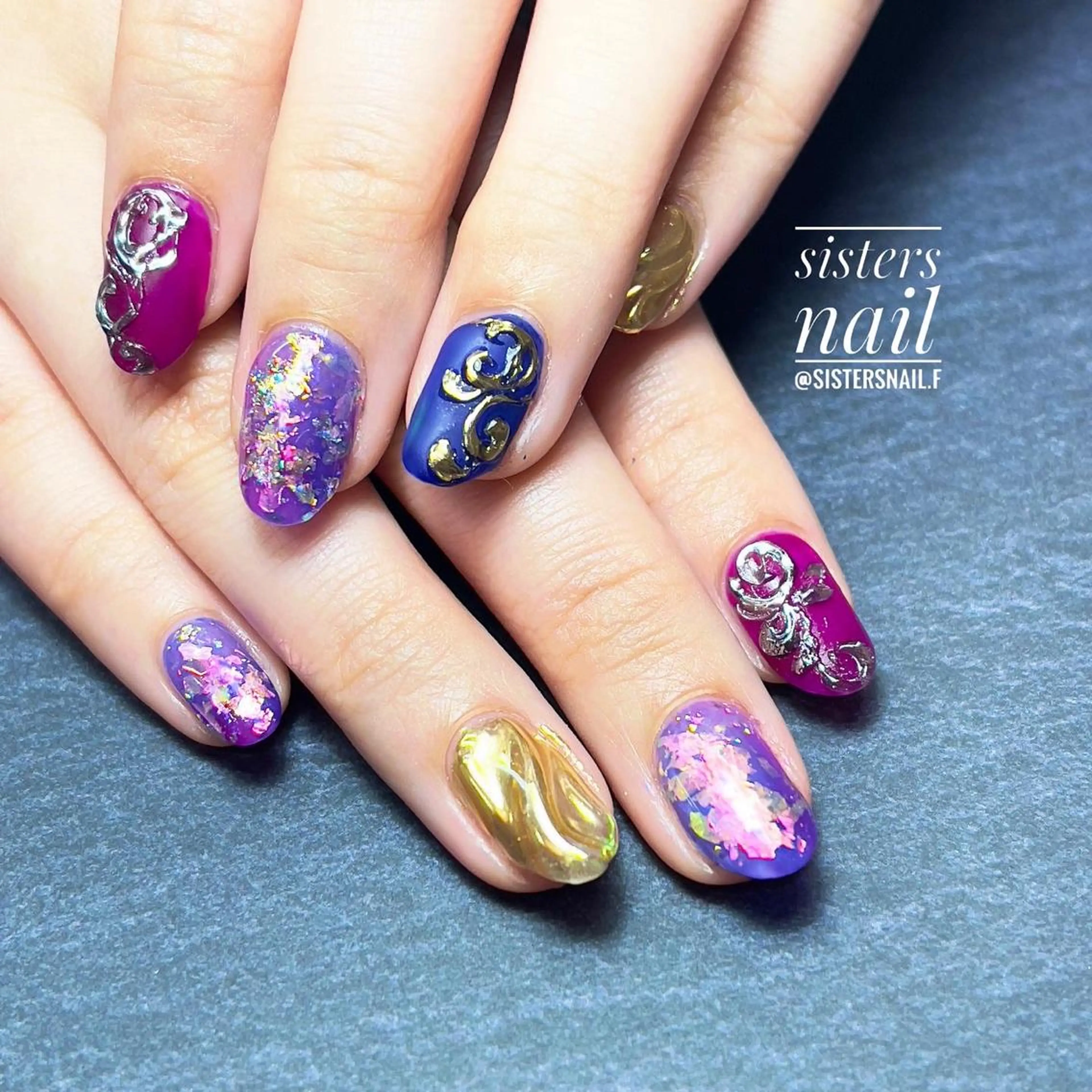 ネイル アートネイル オーロラネイル ジェルネイル マットネイル ミラーネイル sisters nail.fのネイルデザイン