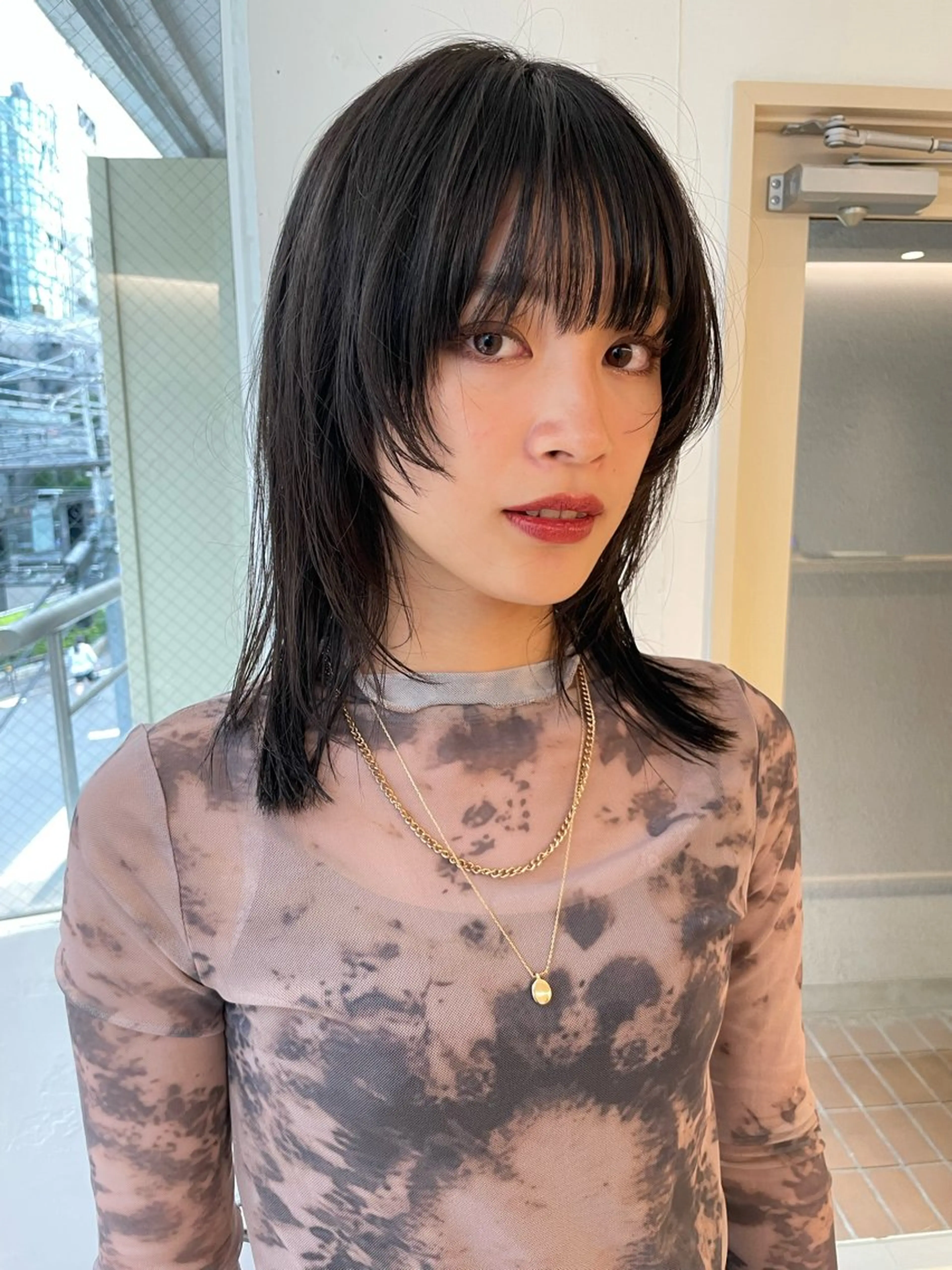 セミロング カット ヘアカラー 小顔レイヤー×コンパ クトボブ/林隆平のヘアスタイル