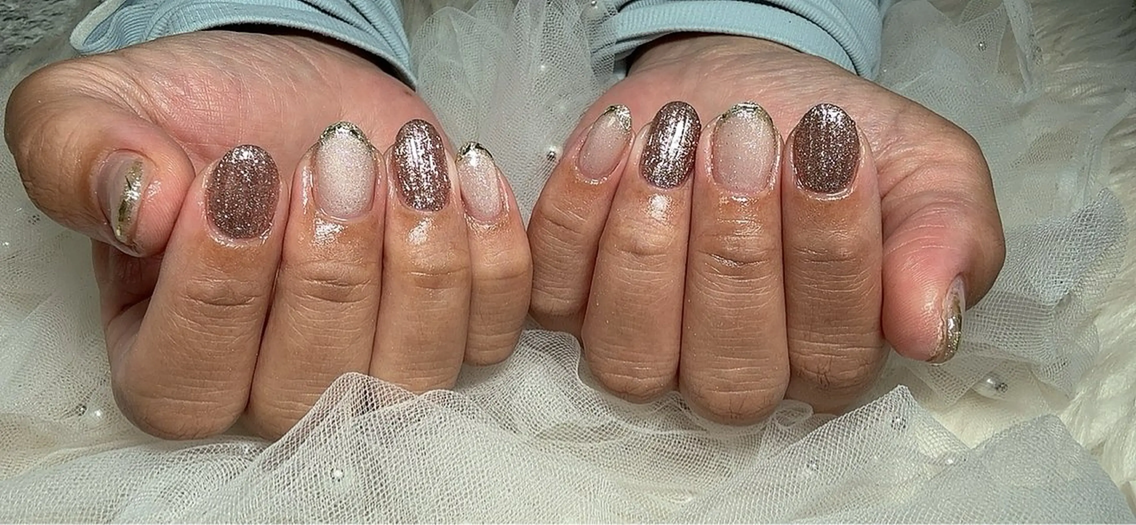 ネイル フラッシュネイル フレンチネイル ガラスフレンチ ハンドネイル Ruana Nailのネイルデザイン