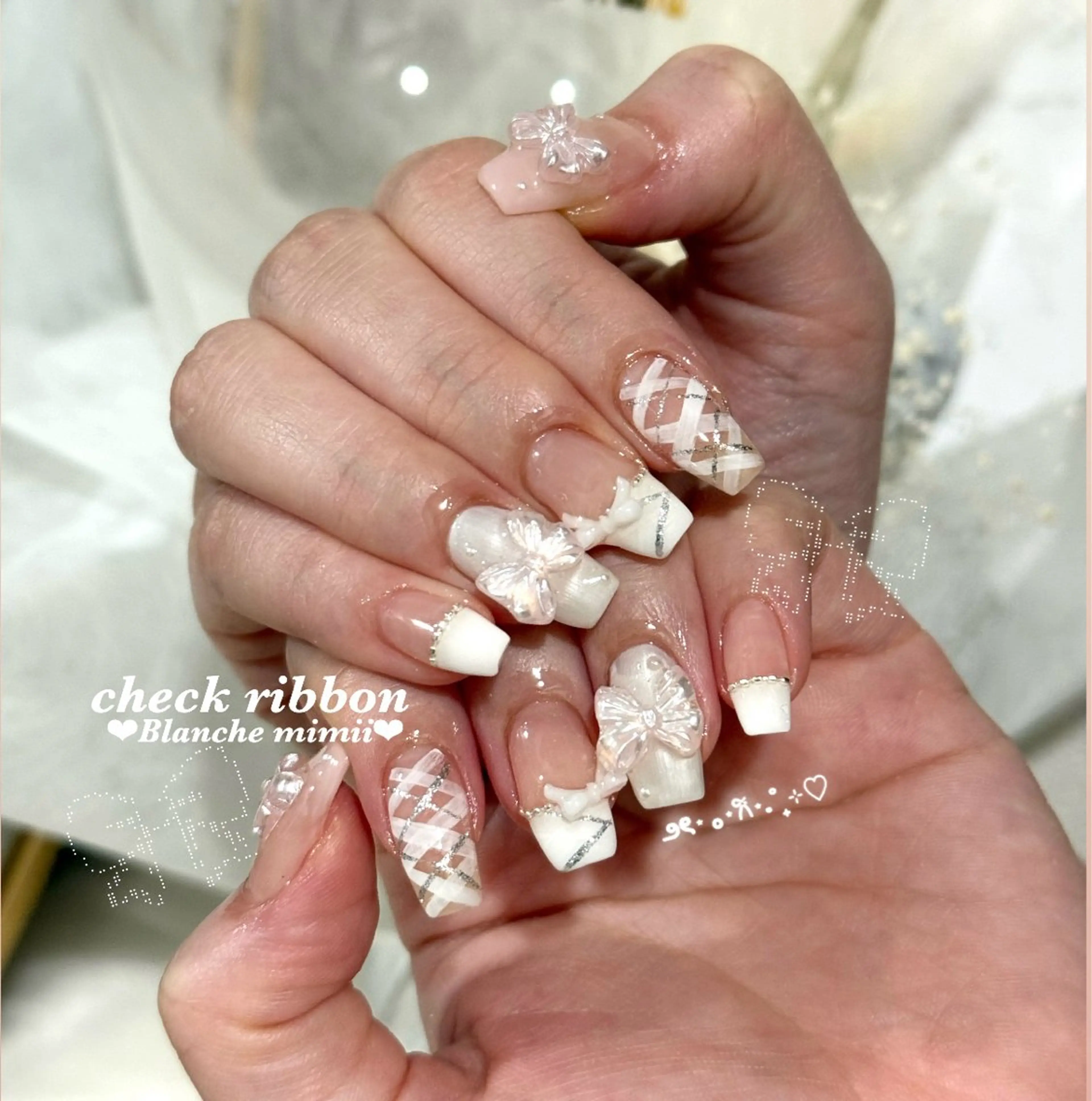 ネイル アートネイル フットネイル ガーリー 氷ネイル・うるうるネイル キラキラネイル ハンドネイル Blanche　mimii所属・Blanche Ayaのネイルデザイン