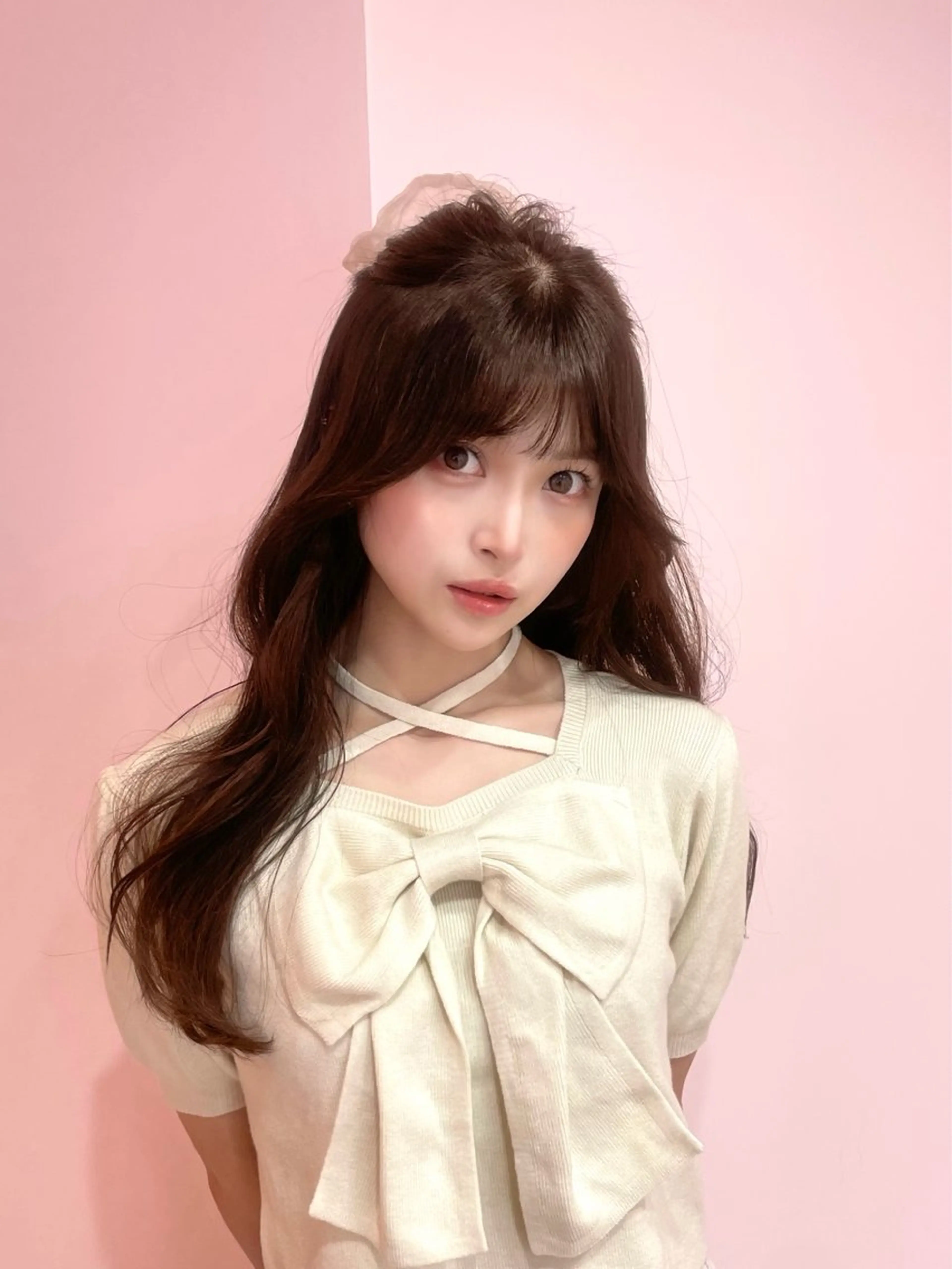 セミロング チョコレートブラウン くびれヘア 韓国風ヘア ヘアカラー トリートメント 盛れるトレンド hair♡Ayakaのヘアスタイル