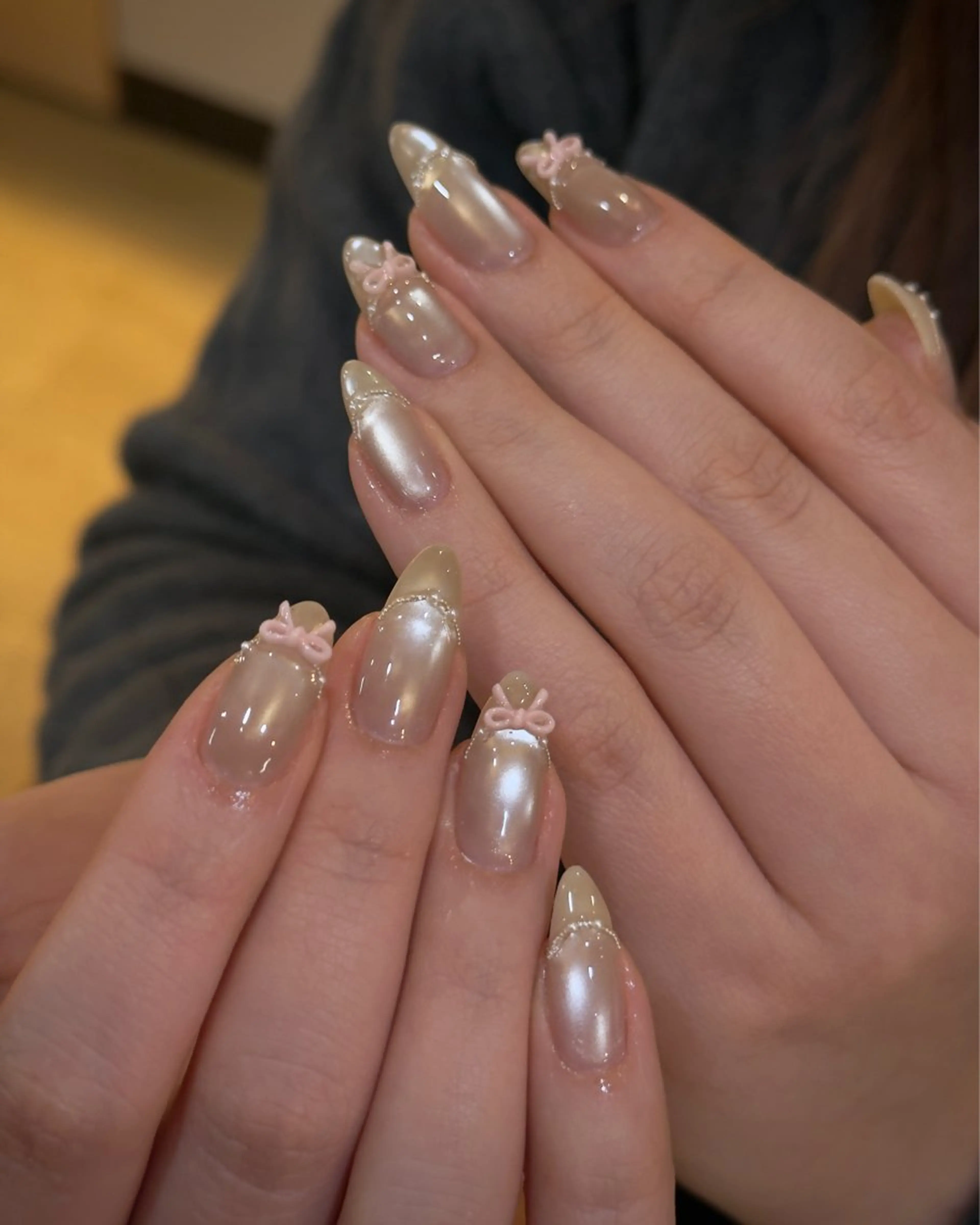 ネイル マグネットネイル リボン スカルプネイル ハンドネイル ちりんネイル所属・chirin nailのネイルデザイン