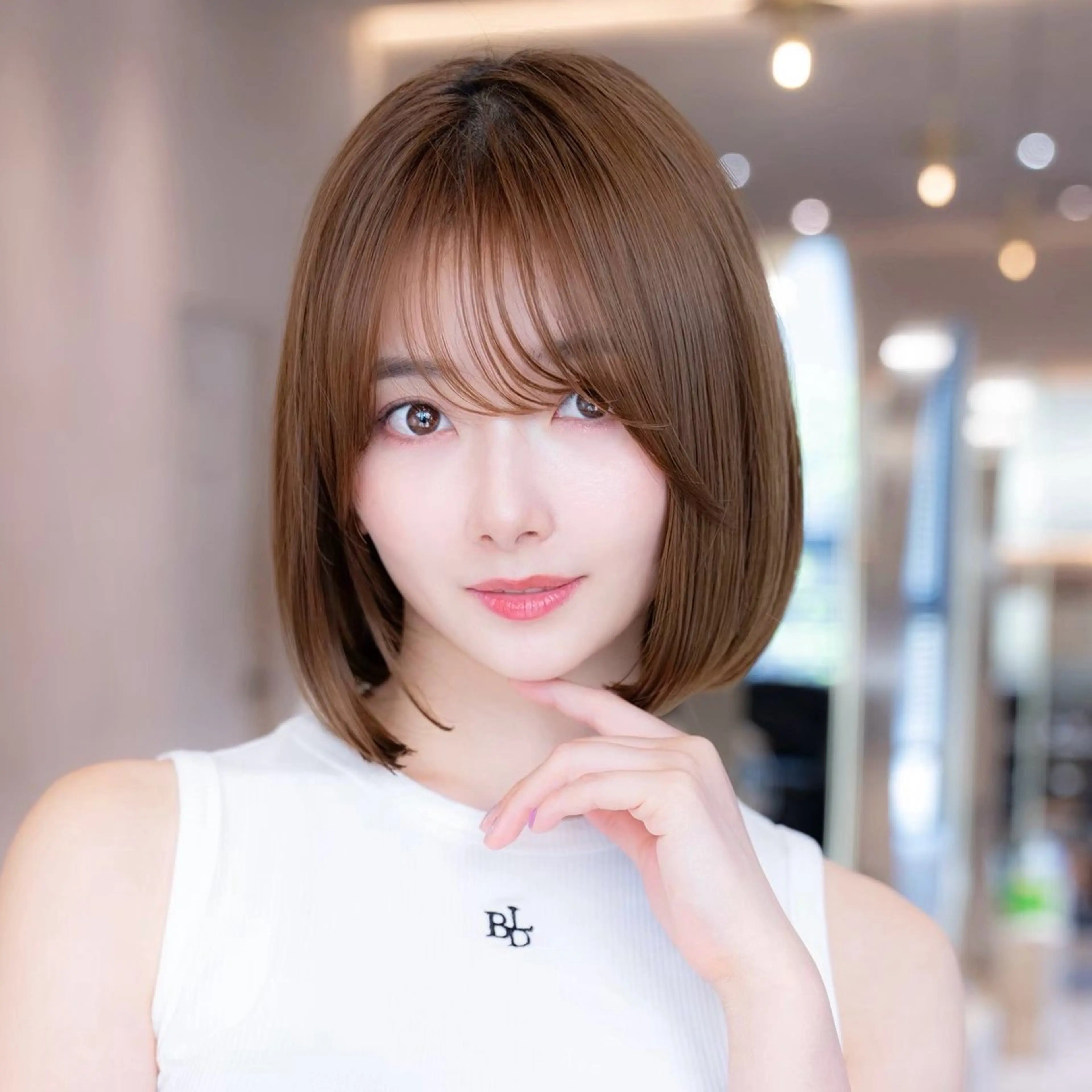 ミディアム カラー カット ヘアカラー トリートメント 渋谷／タッセルボブ ／顔周り/加邊凌也のヘアスタイル