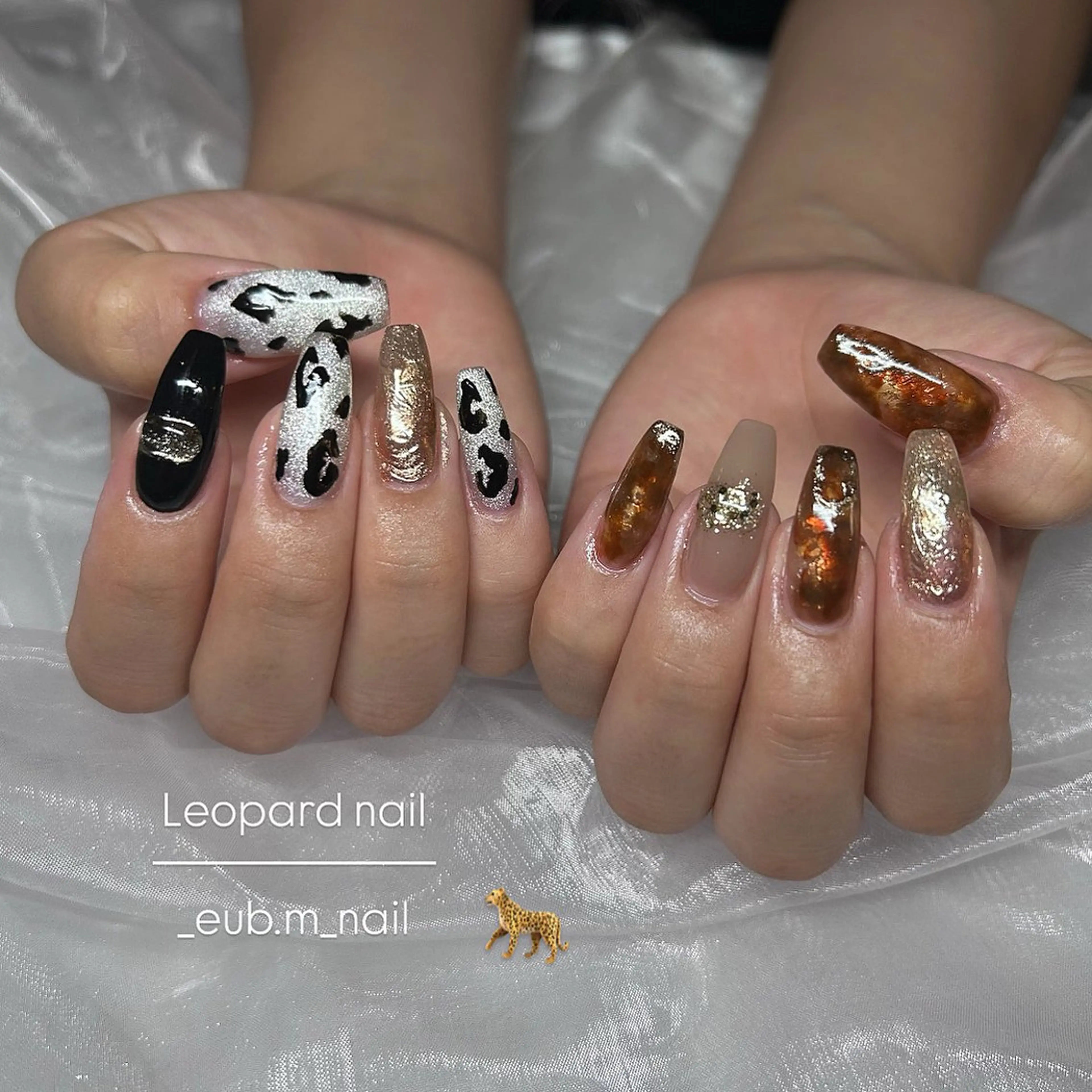 ネイル アニマル柄 べっ甲ネイル ハンドネイル 深夜ネイルサロン eub.m_nailのネイルデザイン