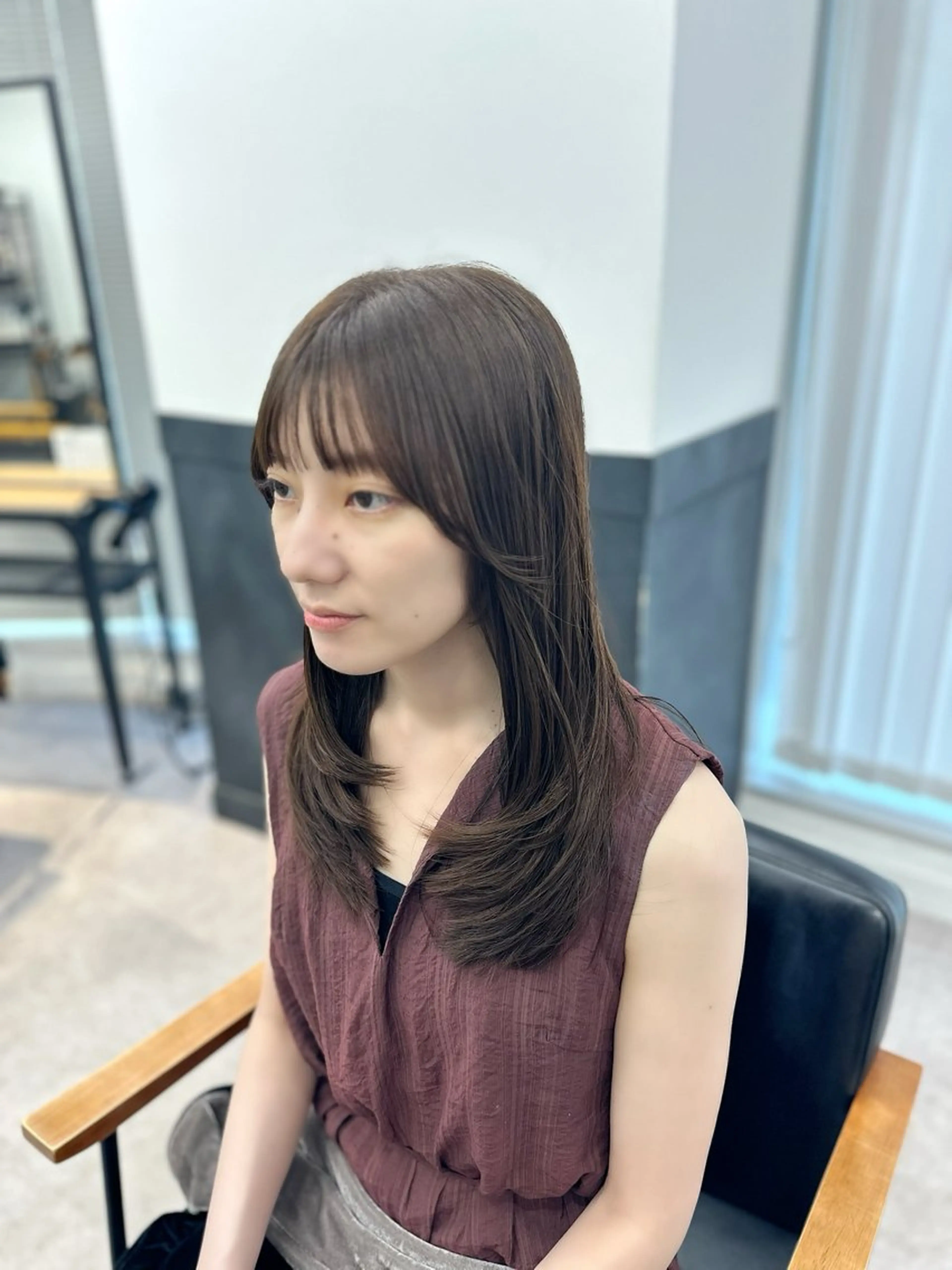 セミロング カラー パーマ ヘアアレンジ メンズ キッズ 小顔顔まわり/ レイヤーカット🌿のヘアスタイル