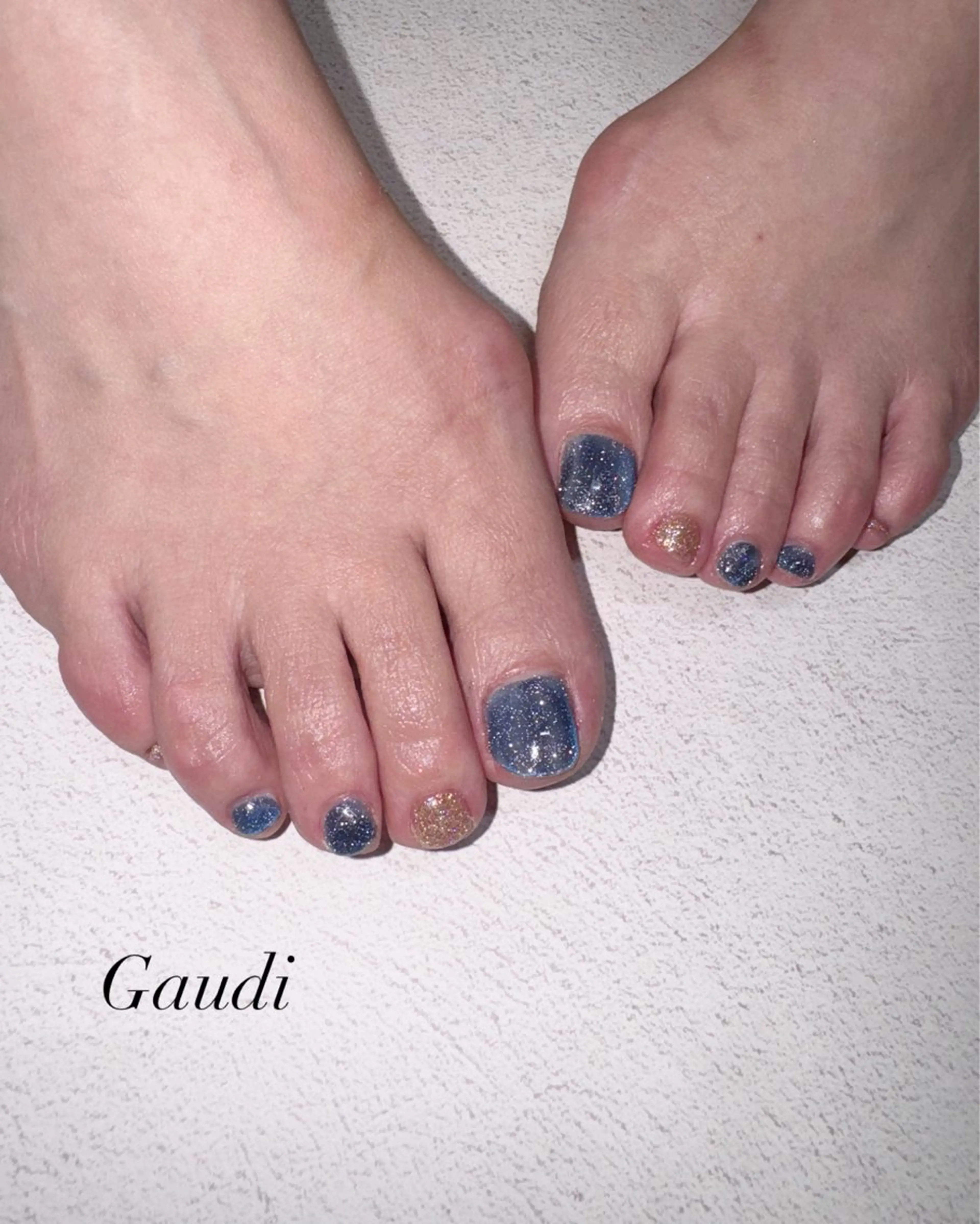 ネイル ブルー フラッシュネイル ゴールド ラメ(グリッター) Gaudi.Nail Rinaのその他イメージ