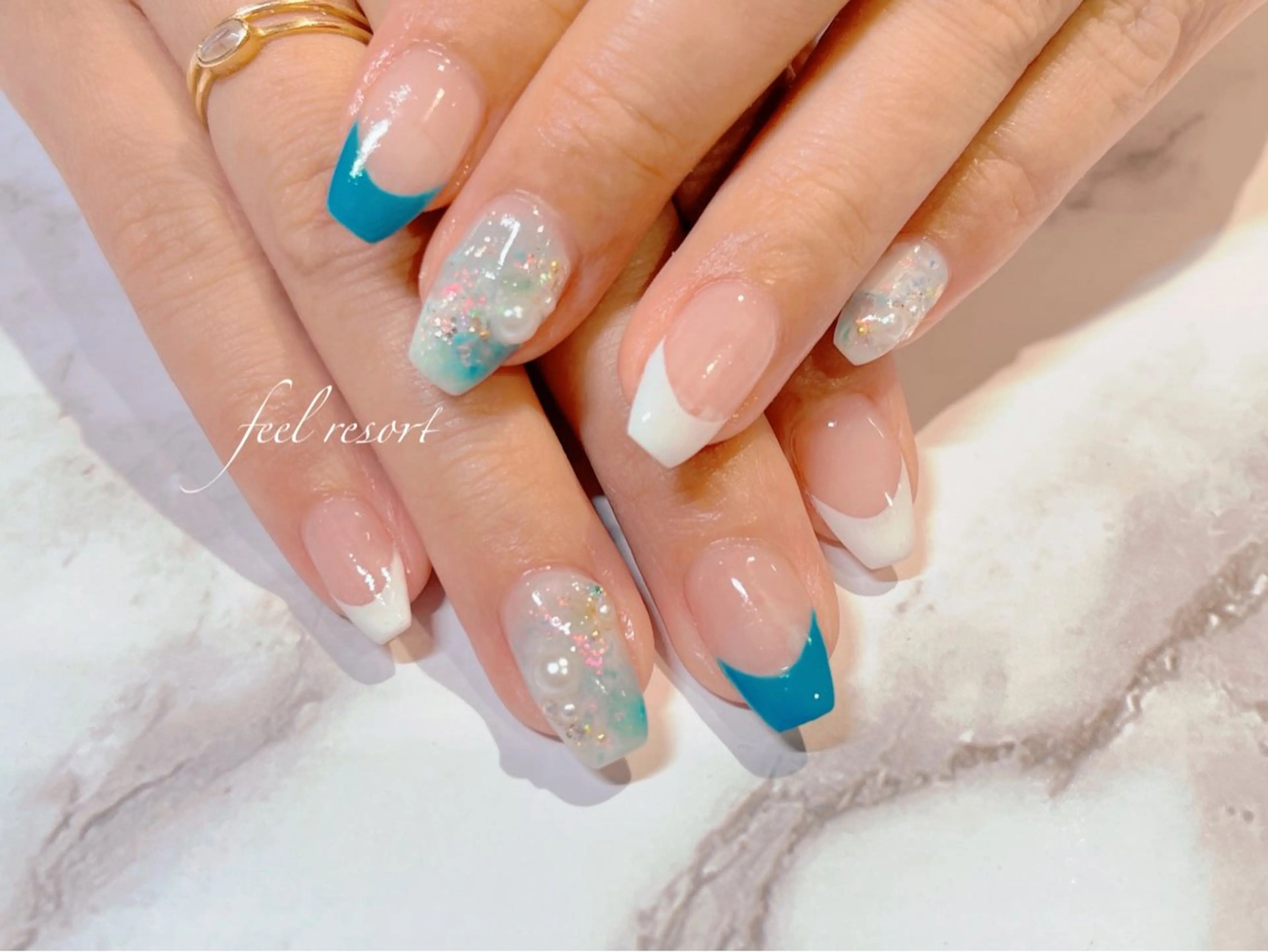 ネイル 長さ出し フットネイル フレンチネイル ジェルネイル ガラスフレンチ Lien（リアン） 銀座駅6分のネイルデザイン