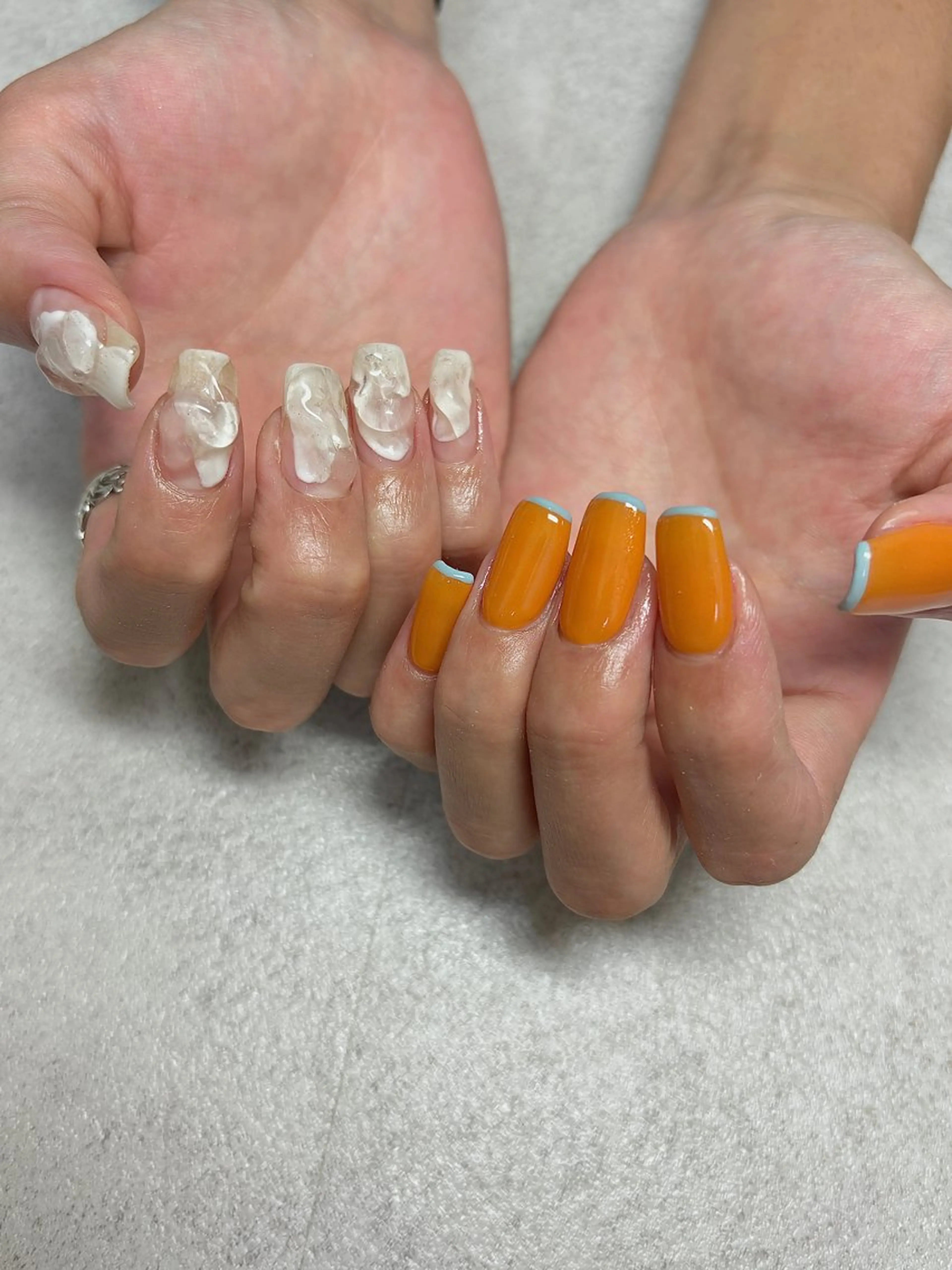 ネイル クリアネイル フレンチネイル ニュアンスネイル オレンジ 夏ネイル ハンドネイル acs.n所属・ネイル，耳つぼ 風間すみれのその他イメージ