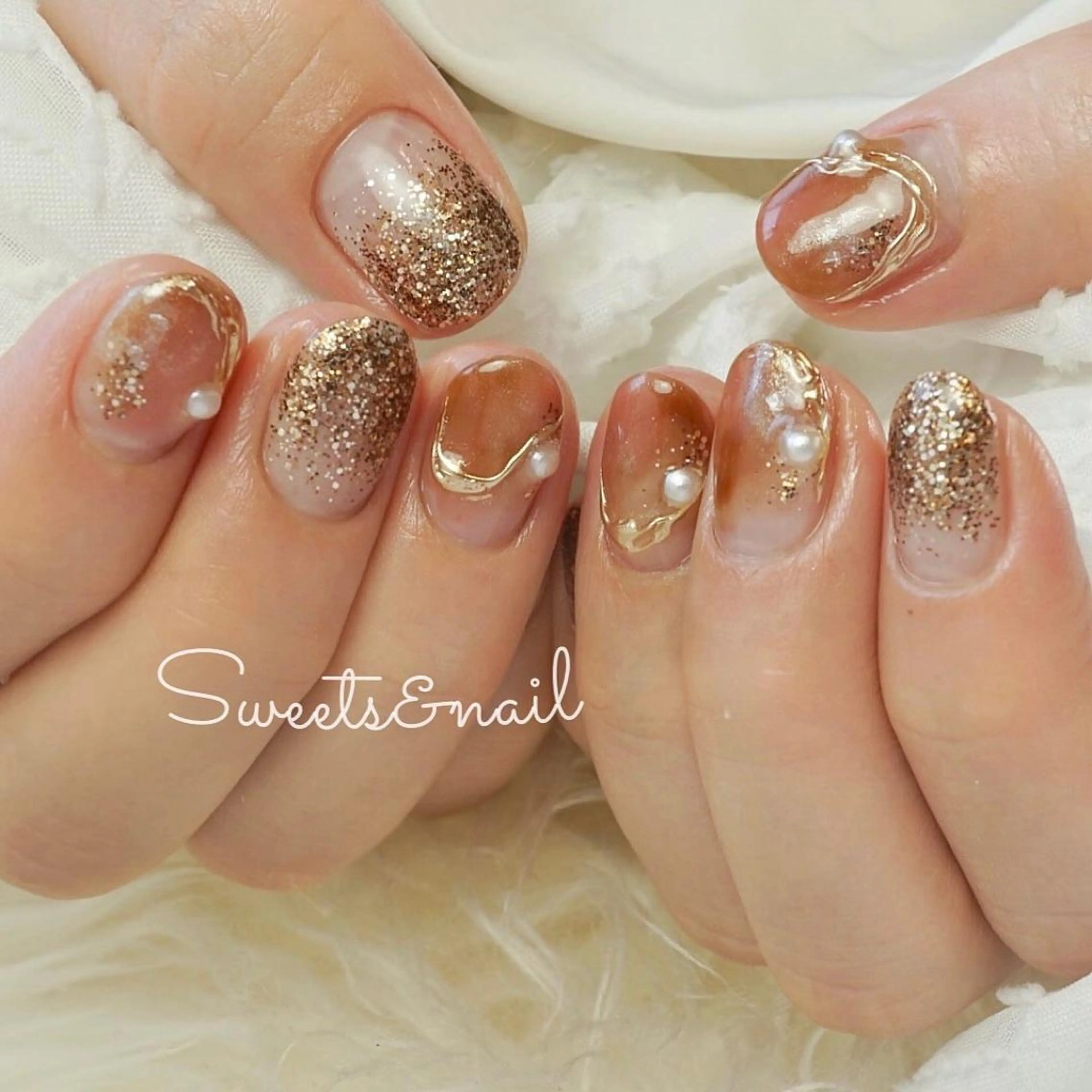 ネイル べっ甲ネイル ブラウン ジェルネイル ミラーネイル ニュアンスネイル Sweets＆ nail みなこのネイルデザイン